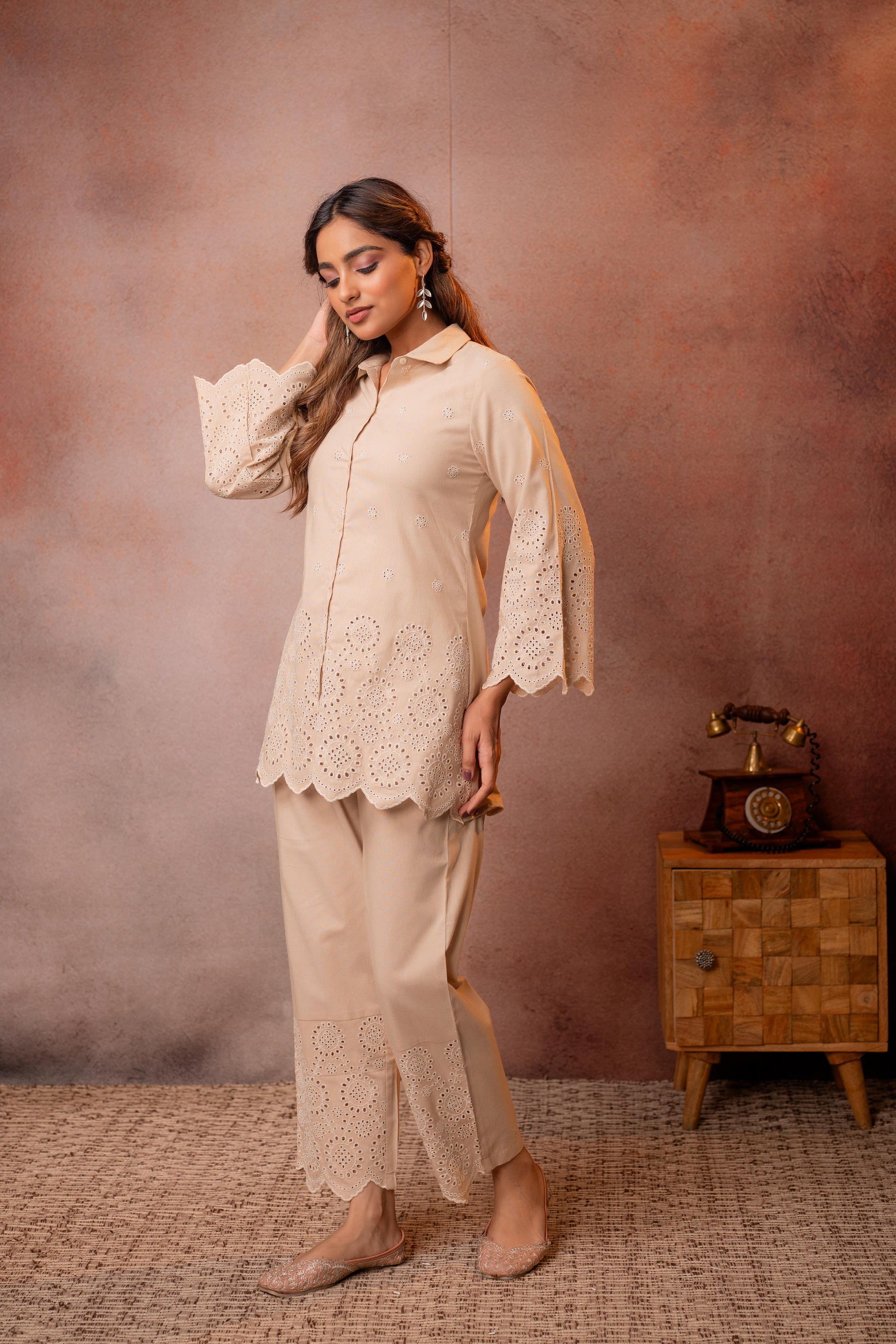 Sand Whisper Schiffli Co-Ord Set