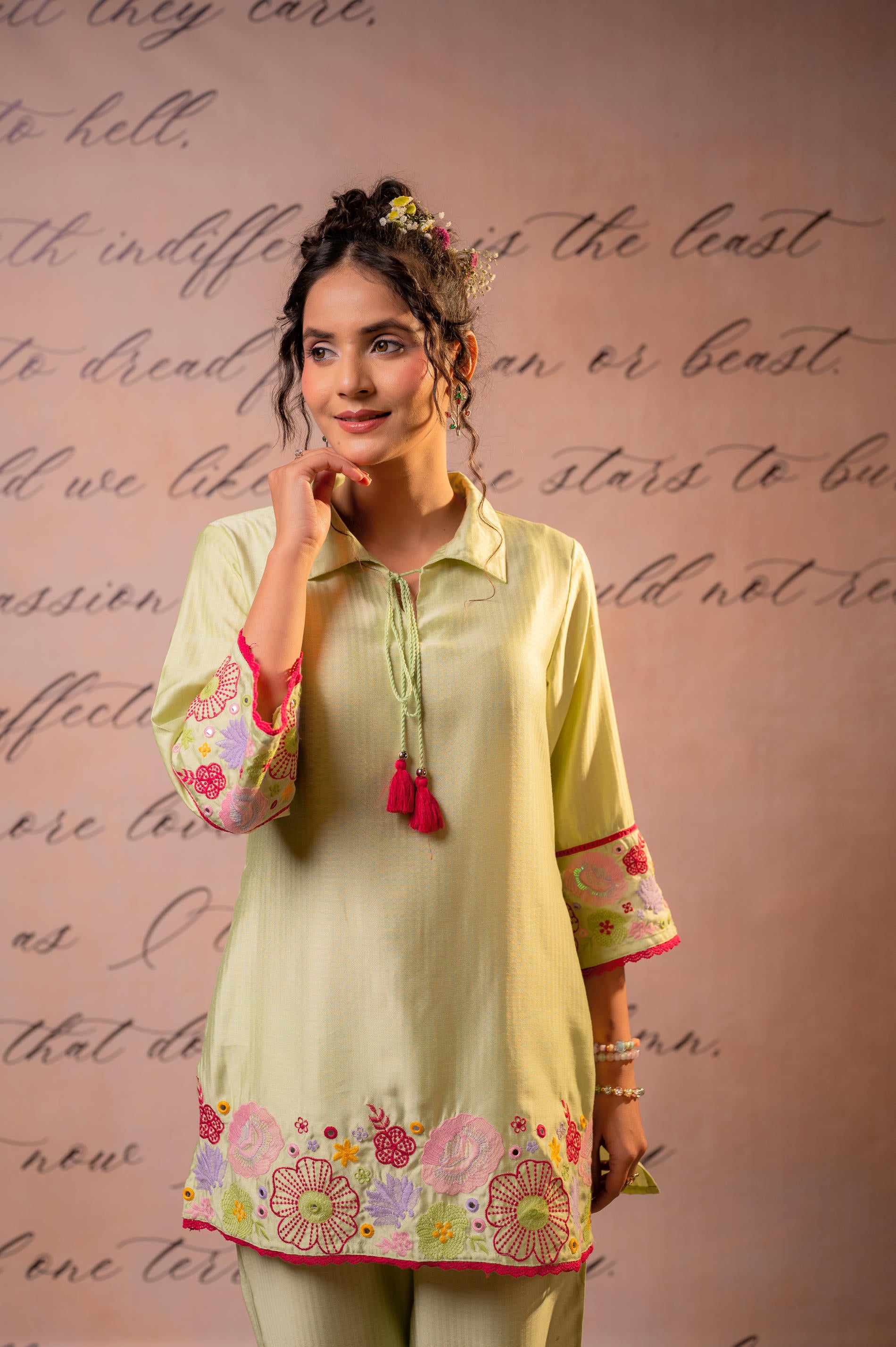 SageGreen Bloom Tassel Kurta Co-Ord