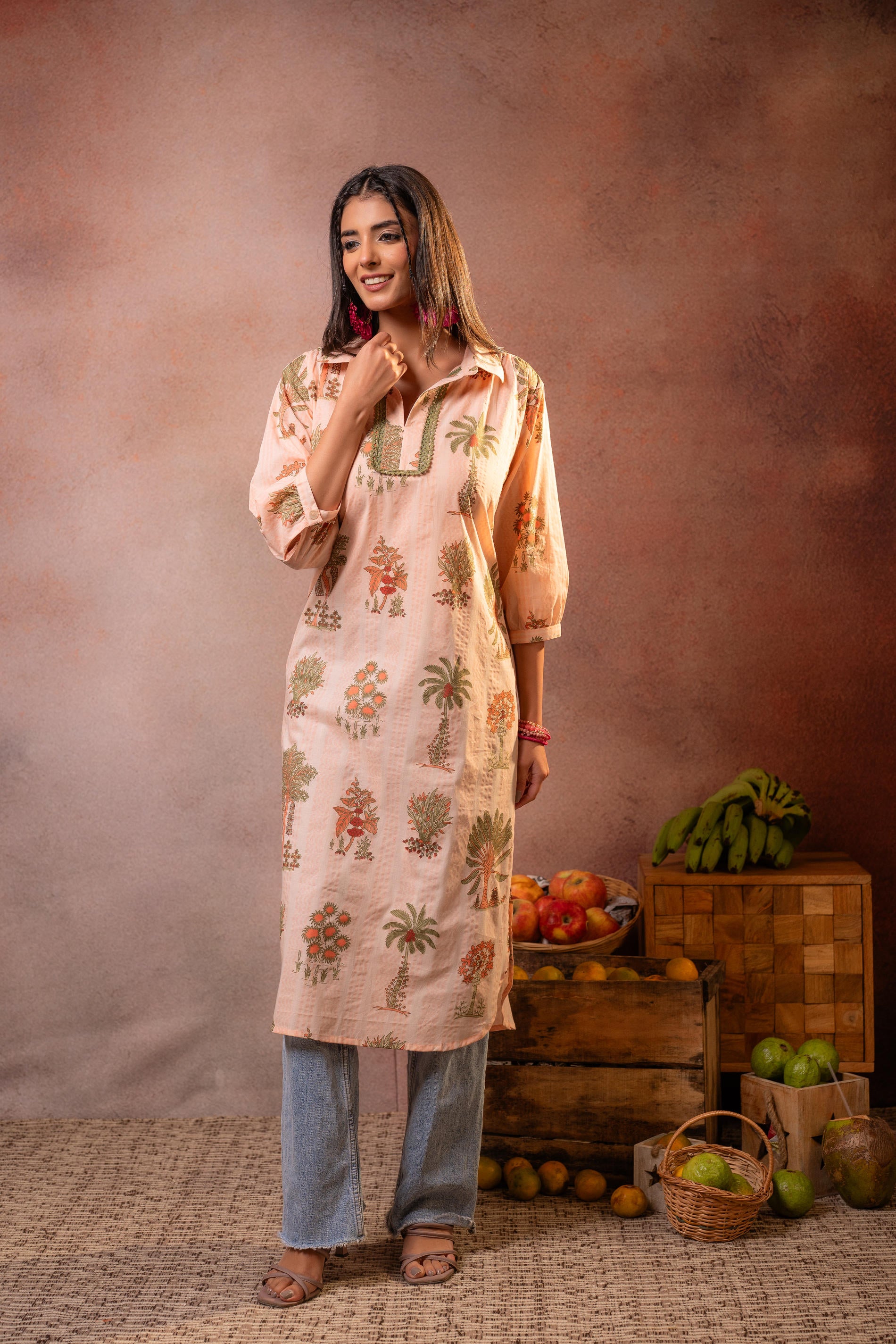 Peach Palm Motif Kurta