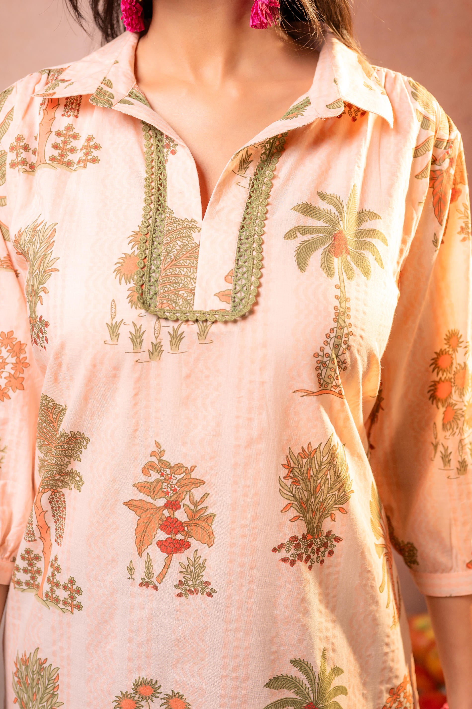 Peach Palm Motif Kurta