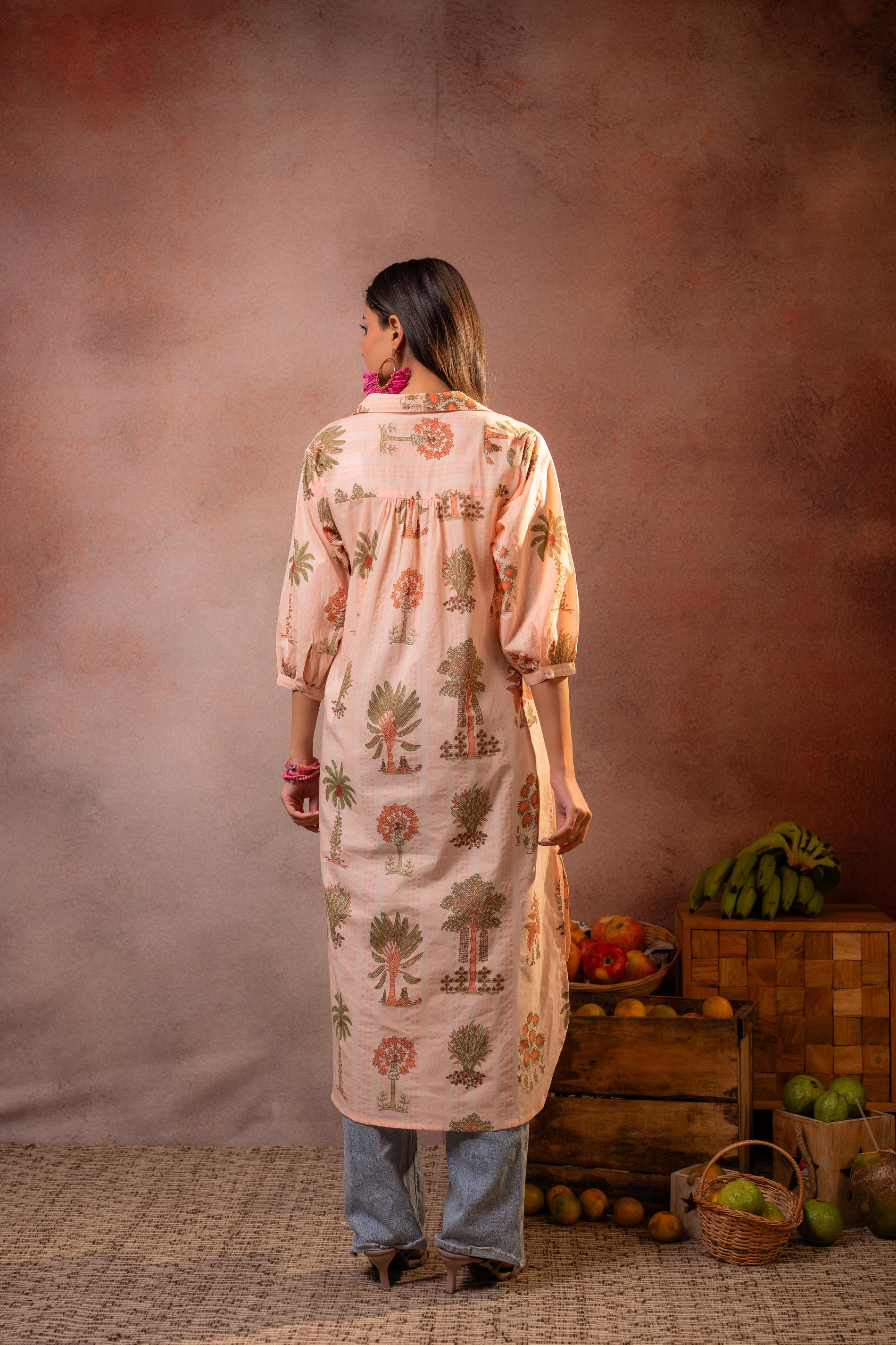 Peach Palm Motif Kurta