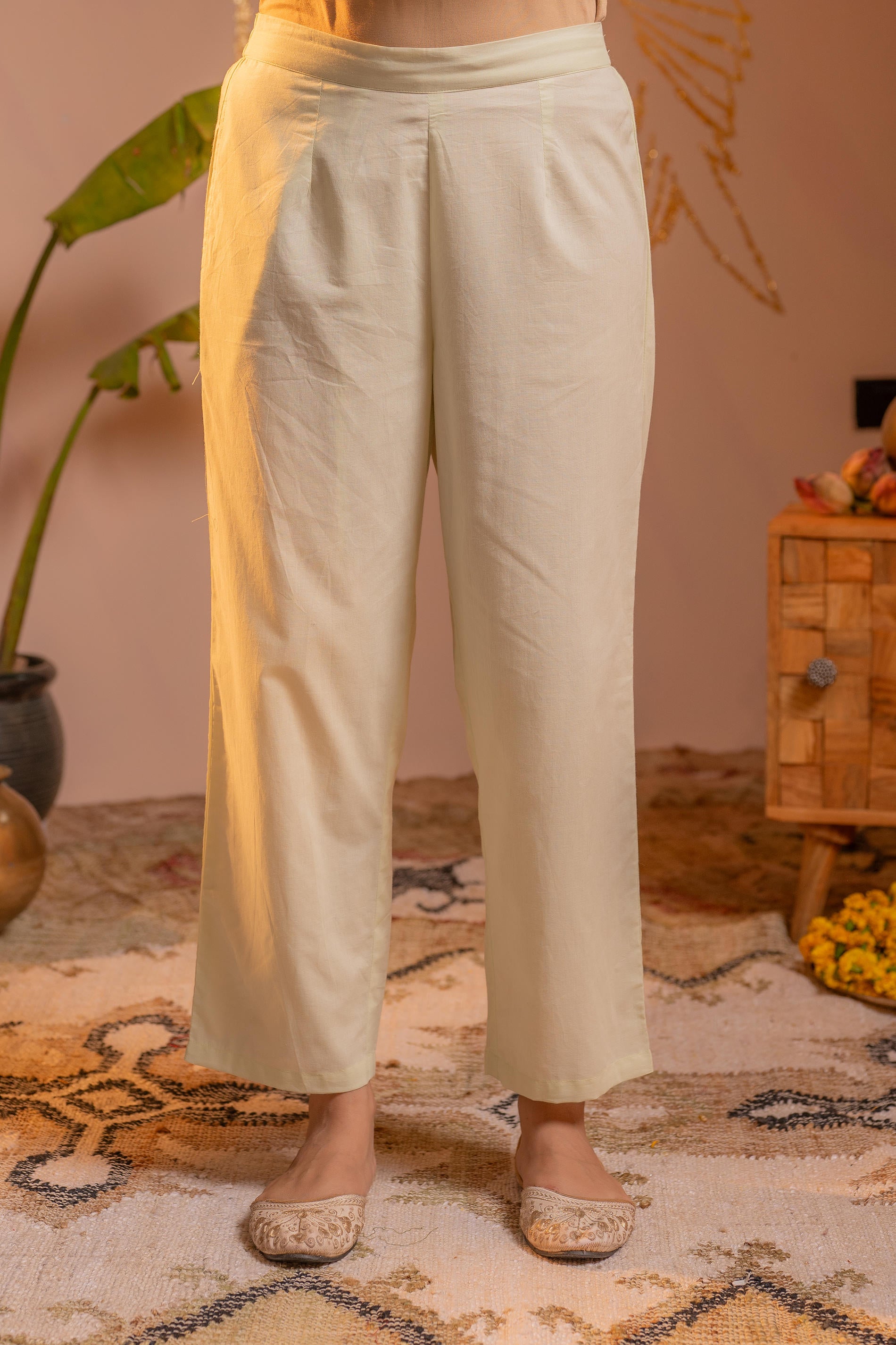 Lime Kurta Set with Floral Lace Borders