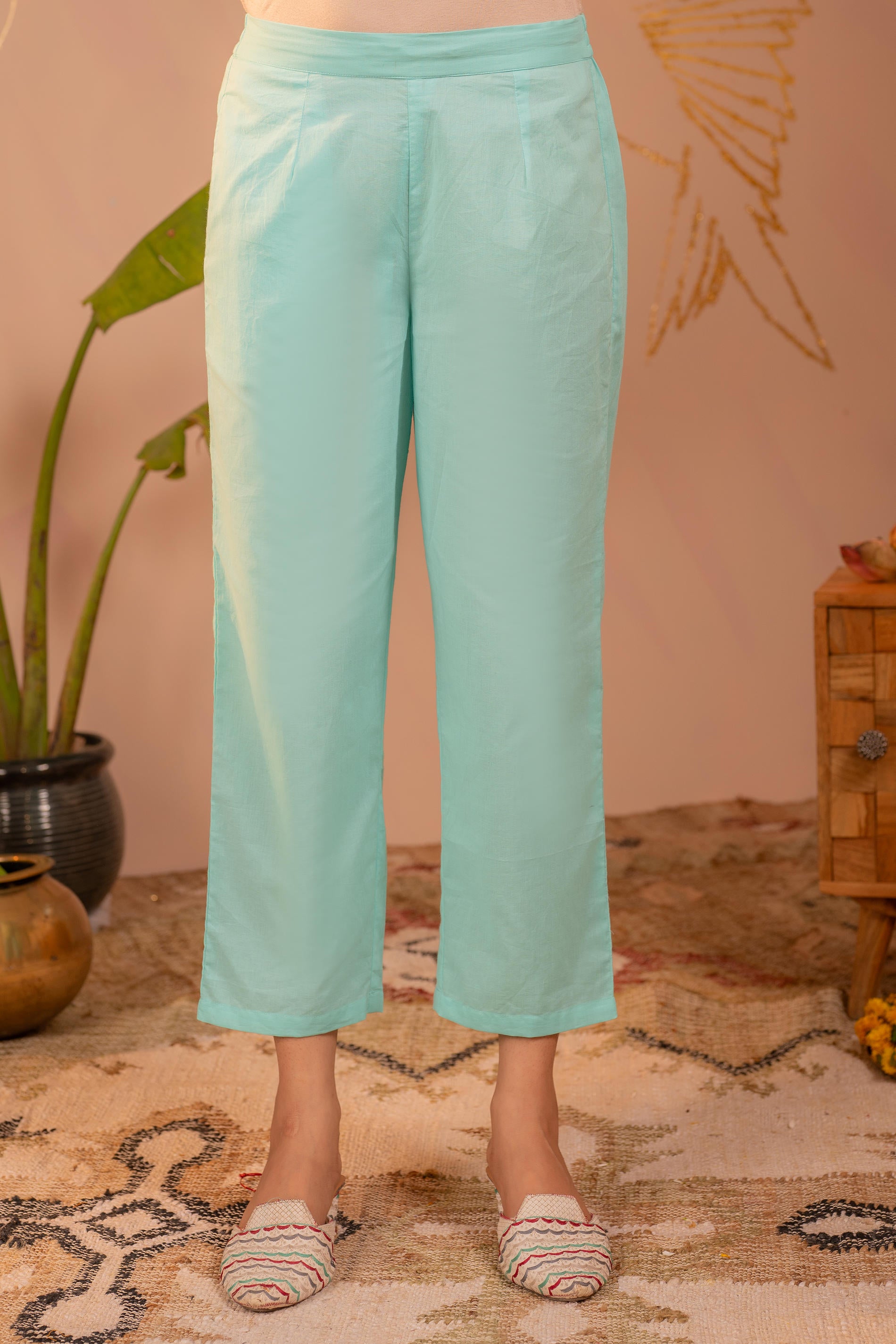 Sky Blue Kurta Set with Floral Lace Borders