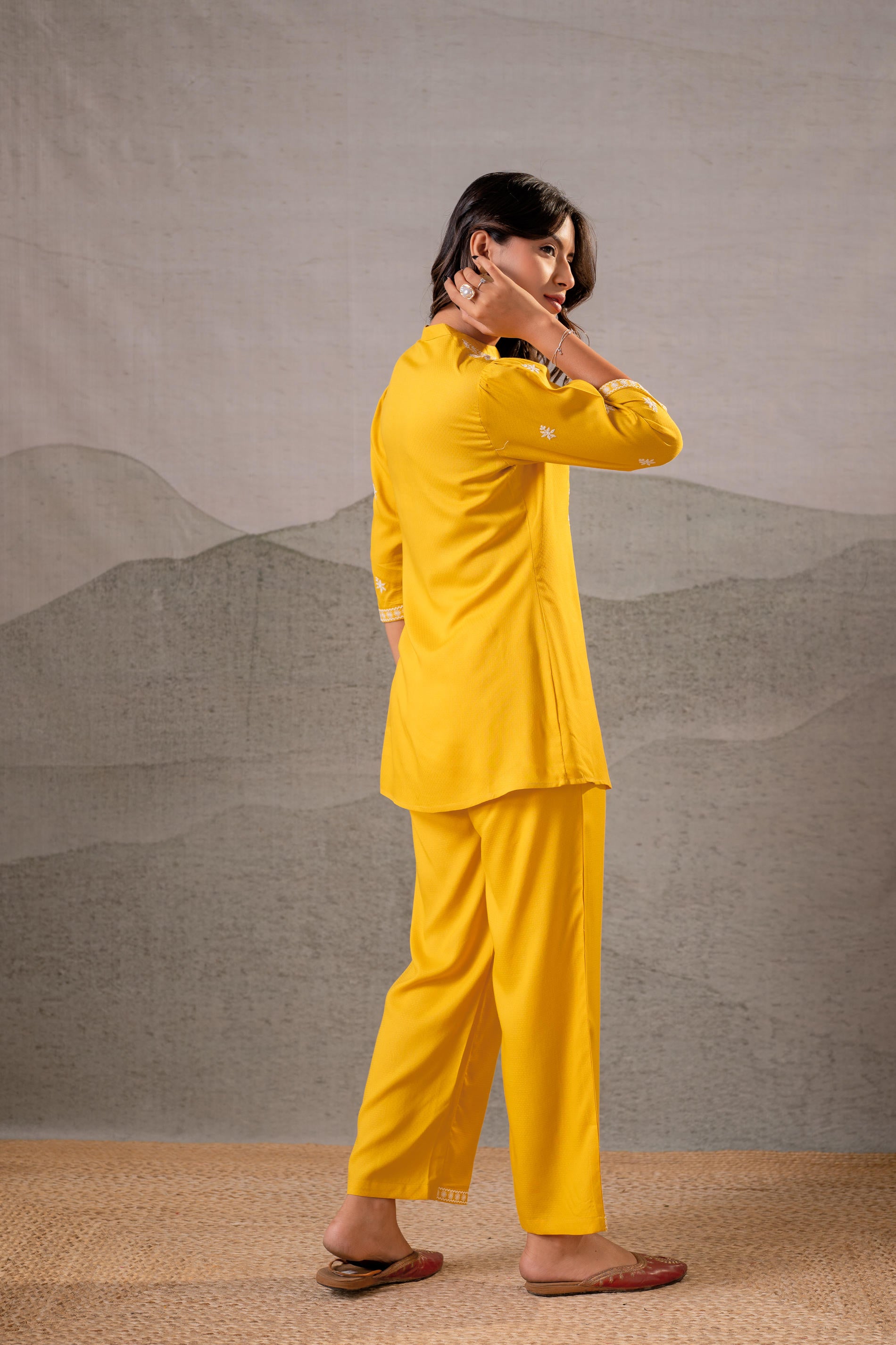 Sunlit Bloom Mustard Embroidered Co-Ord Set