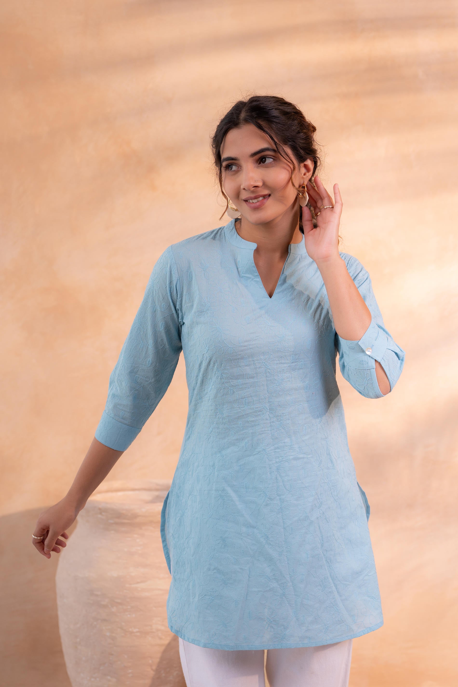 Sky Blue Ease Minimal Cotton Tunic