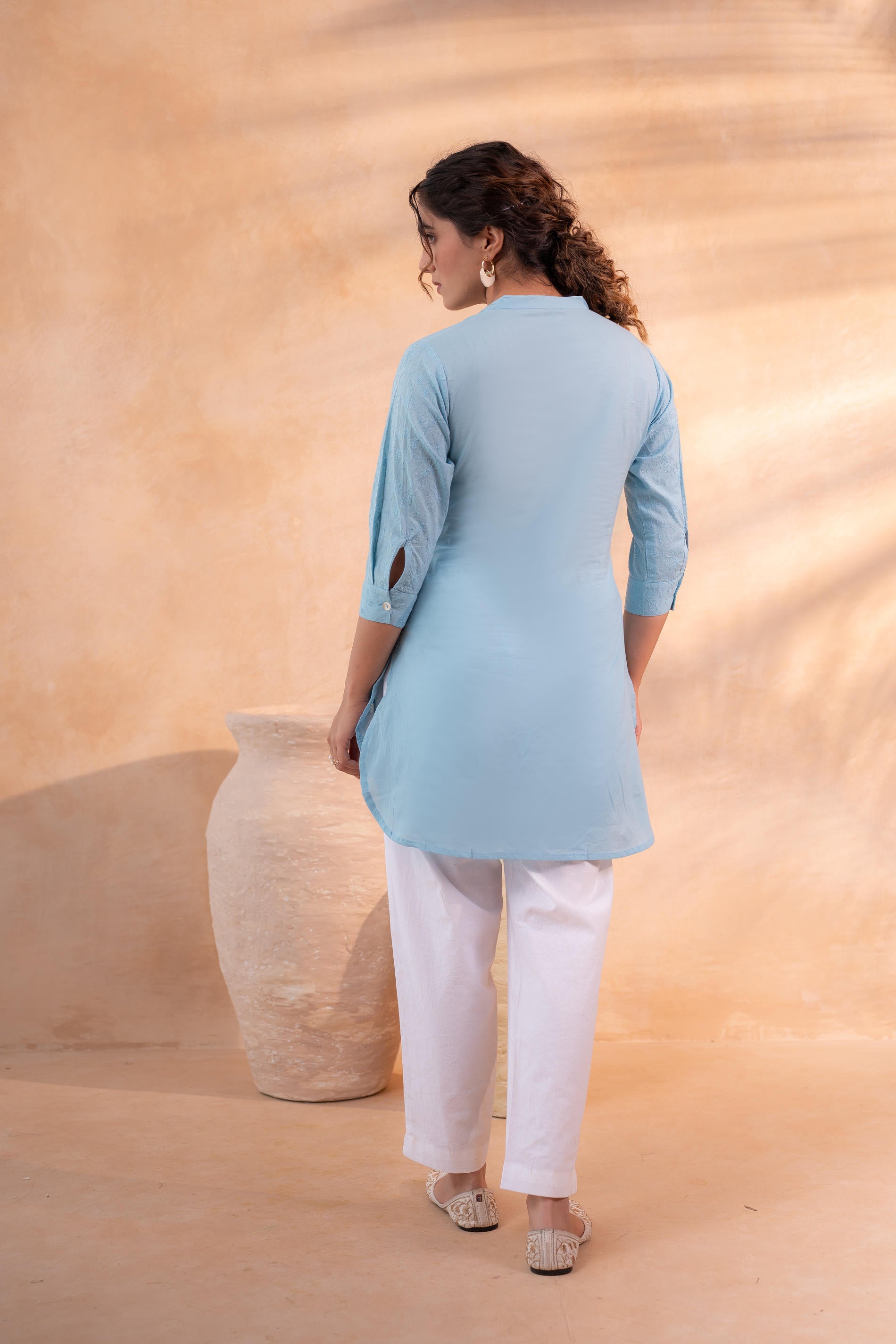 Sky Blue Ease Minimal Cotton Tunic