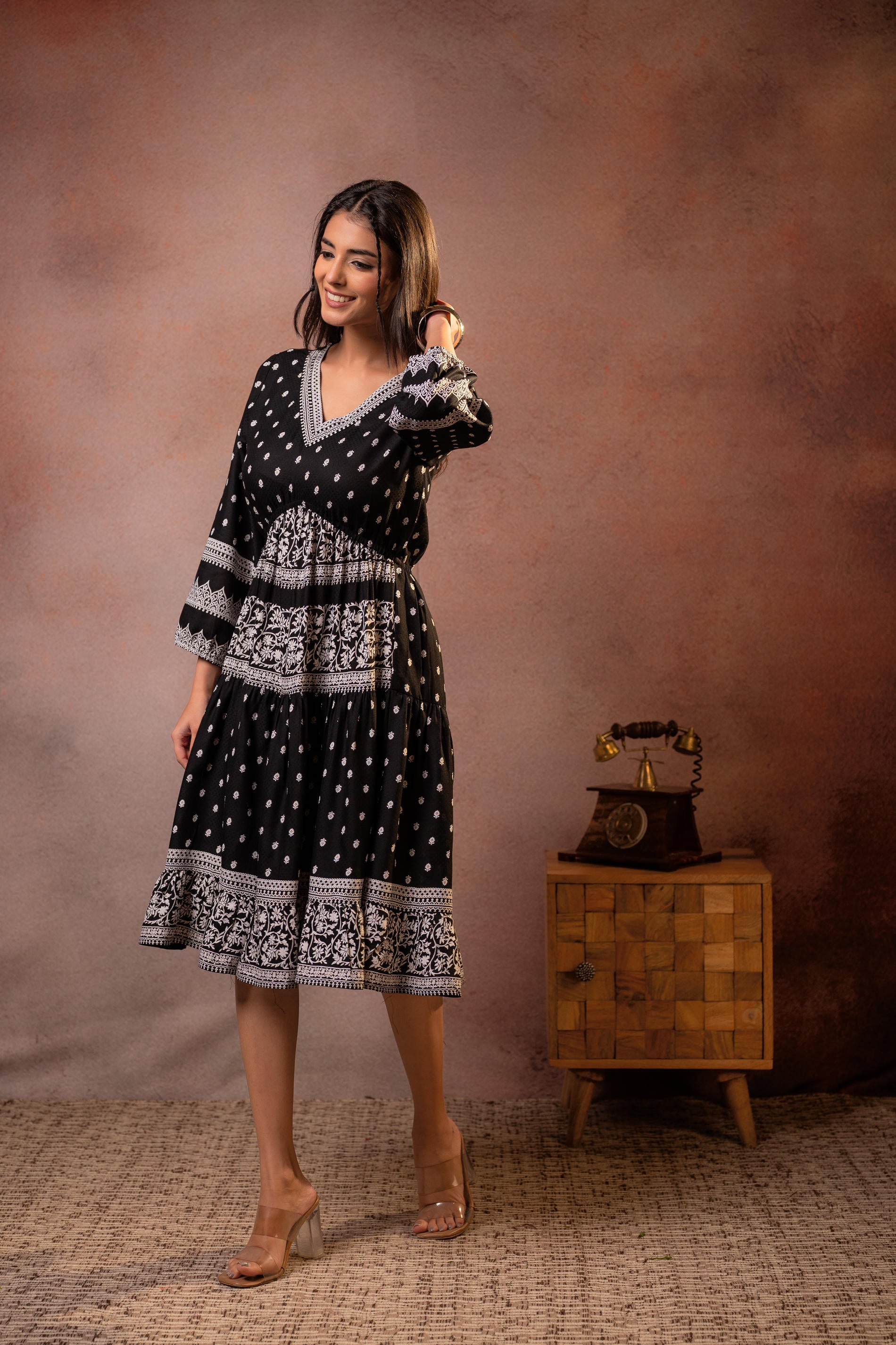 Noir Folk Printed Flare Dress