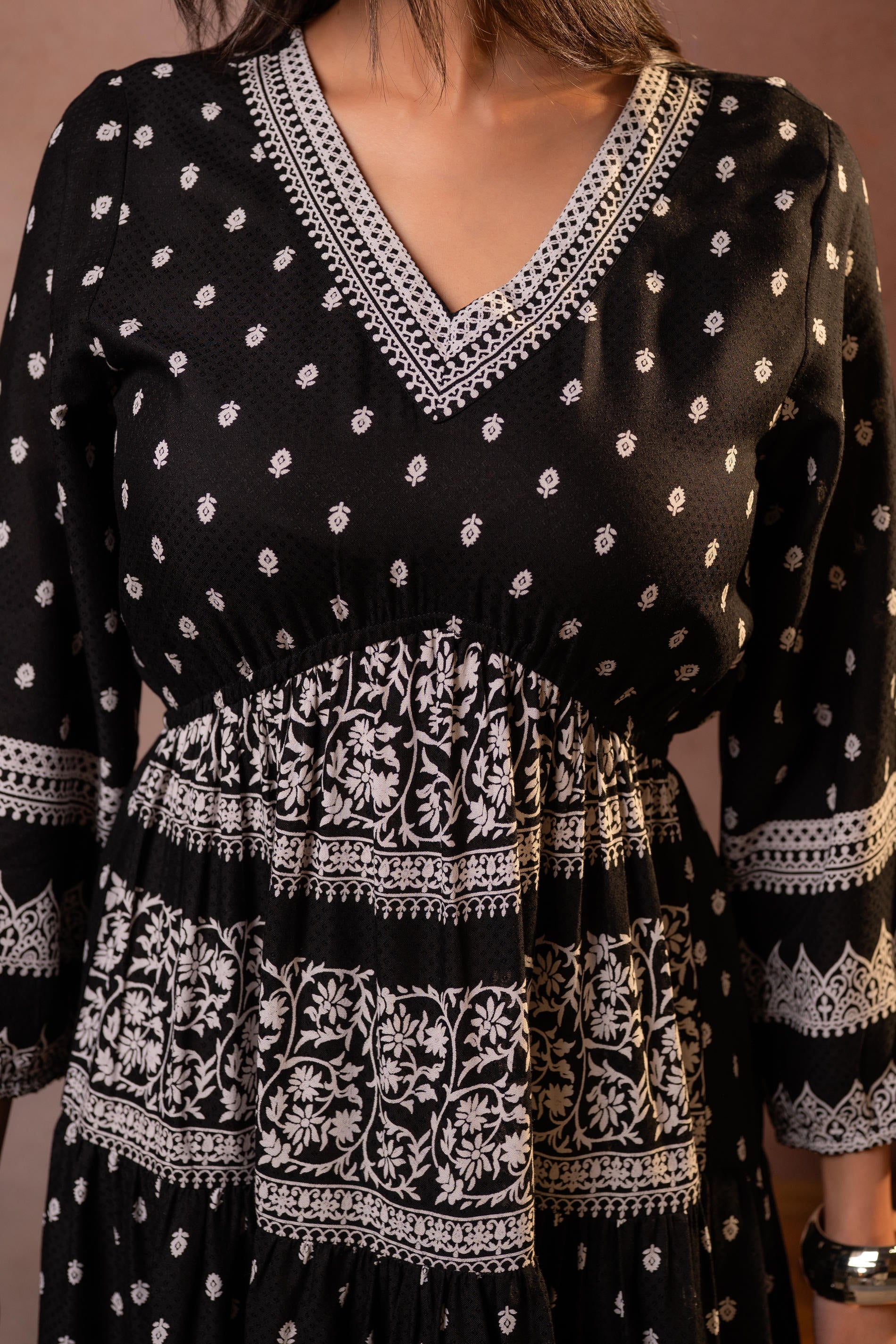 Noir Folk Printed Flare Dress