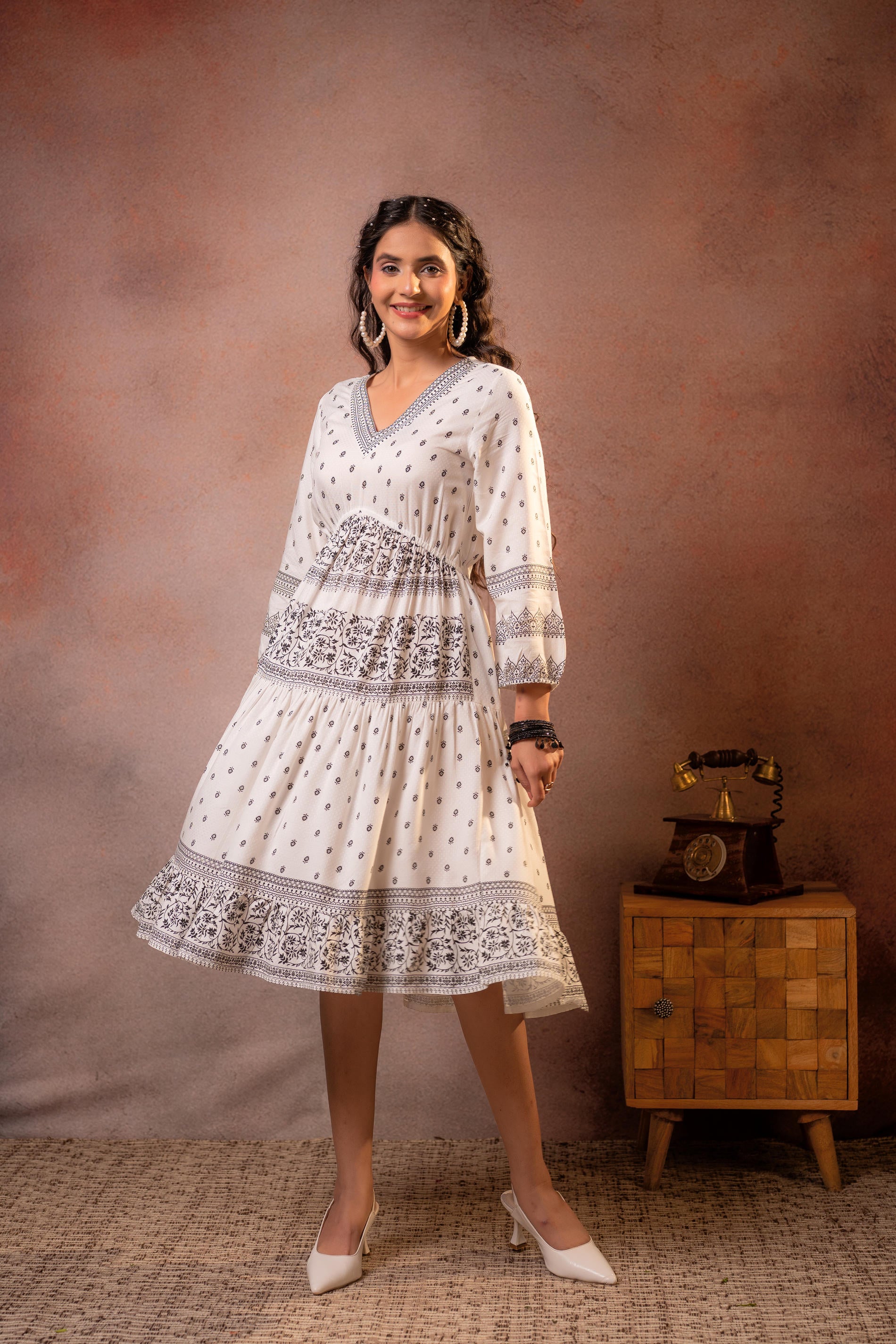 Noir Folk Printed Flare Dress