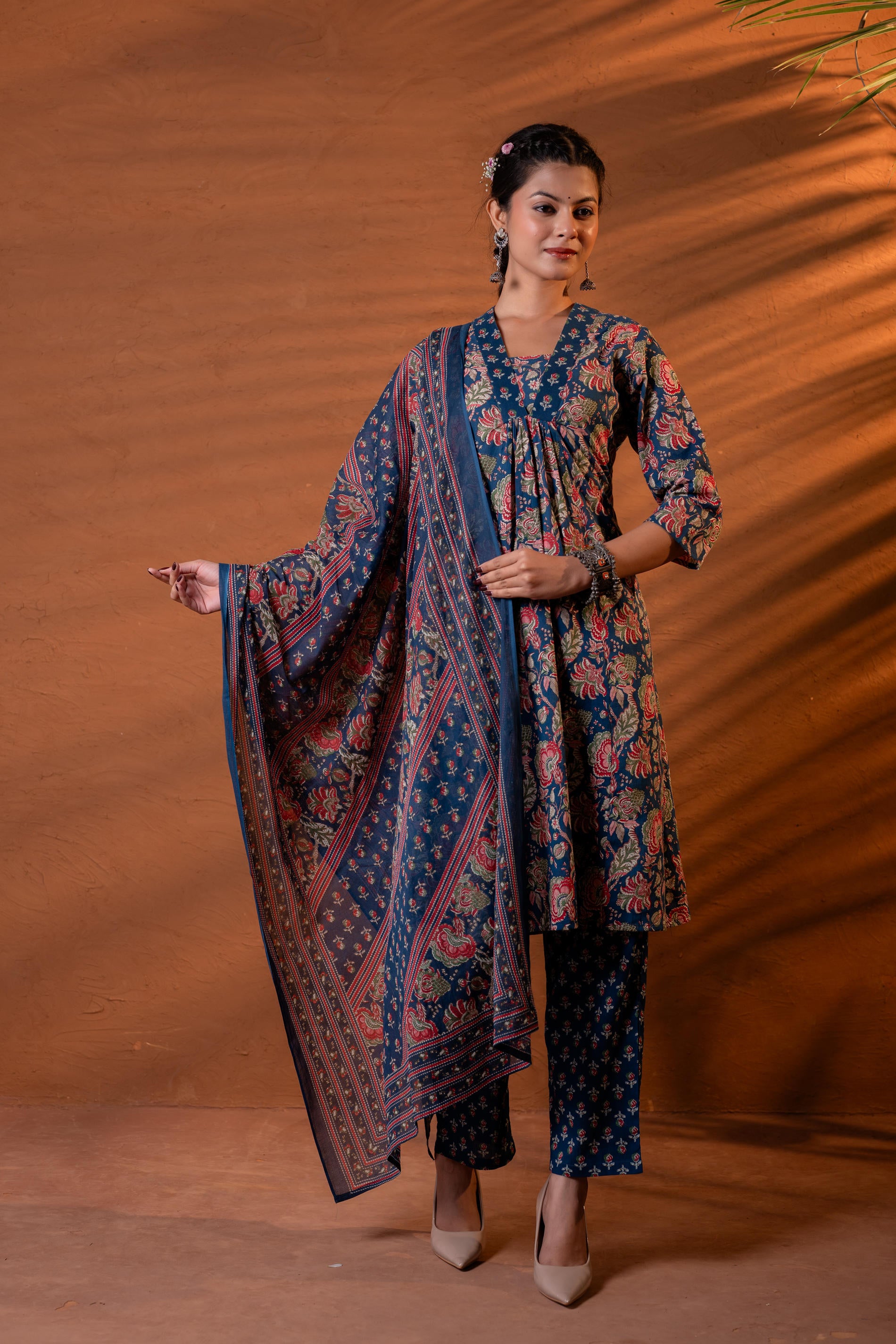 Ajrakh Printed Kurta Set with Coordinated Dupatta