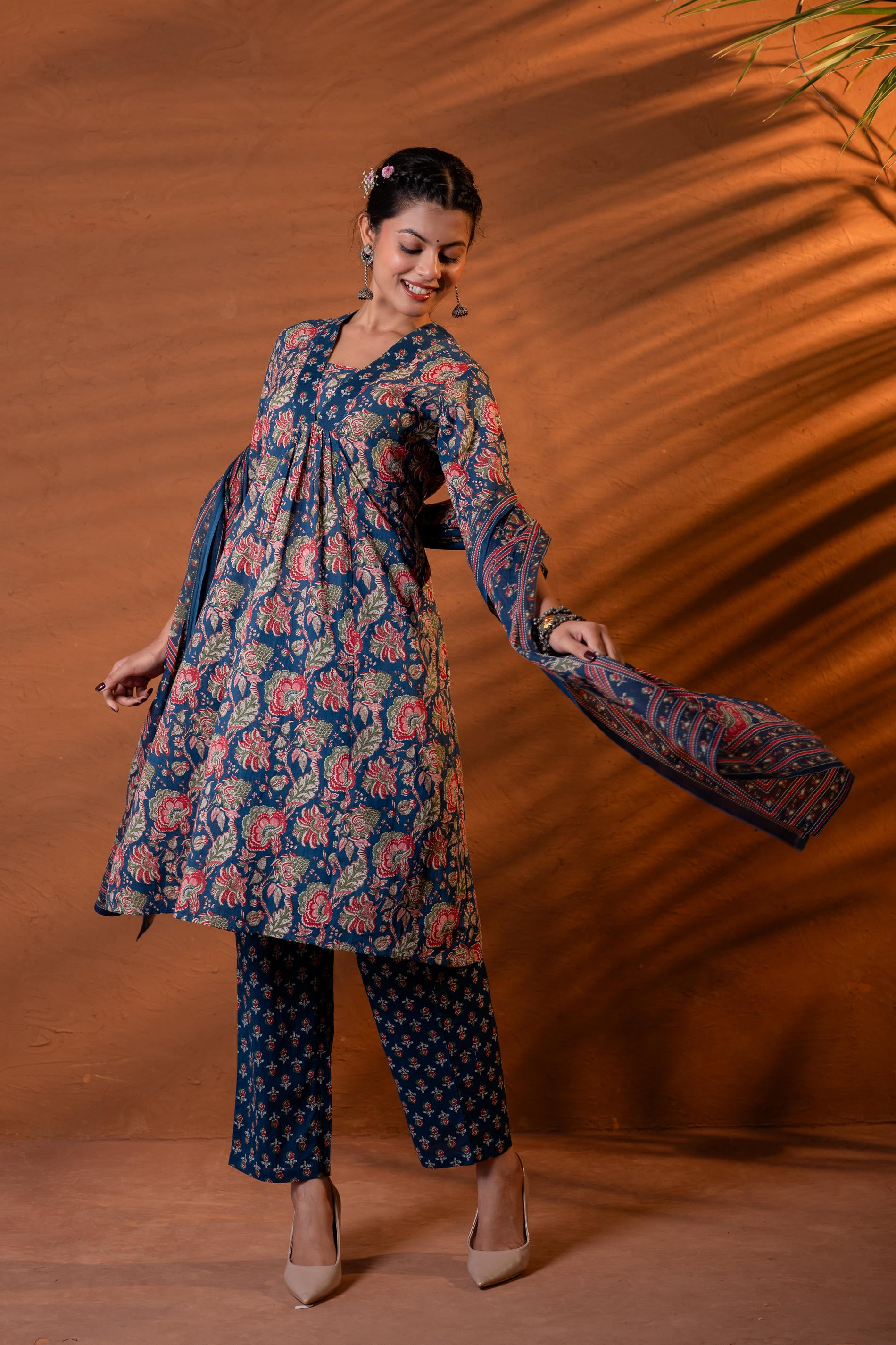 Ajrakh Printed Kurta Set with Coordinated Dupatta
