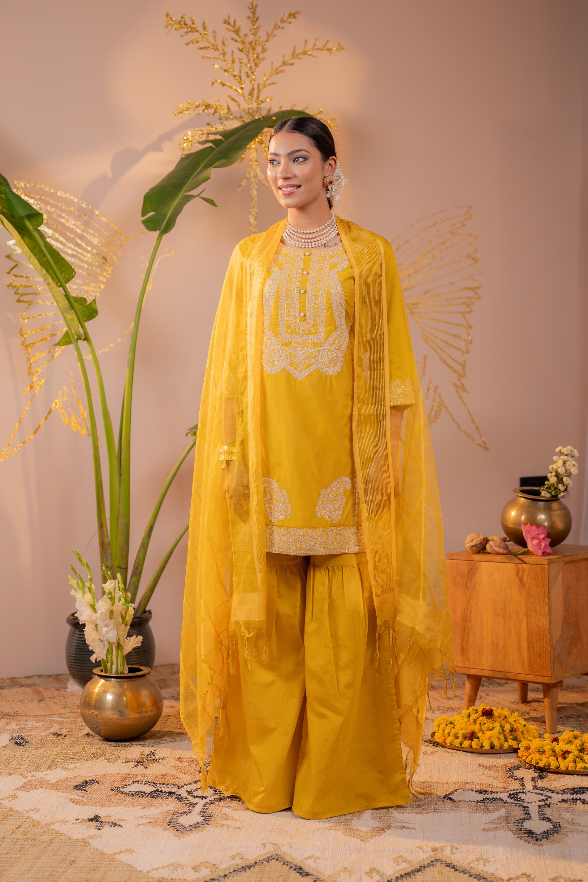 Sunshine Yellow Embroidered Kurta Set with Dupatta
