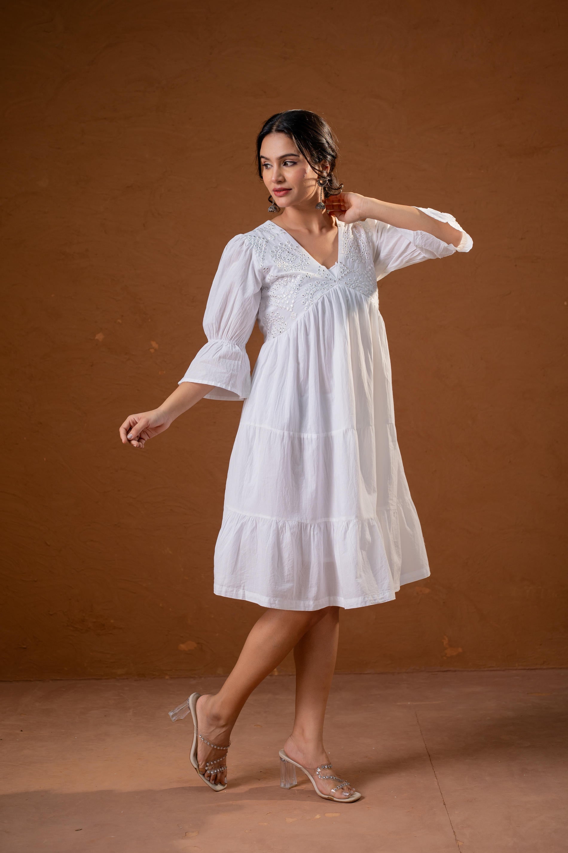 White Cotton Fit & Flare Midi Dress