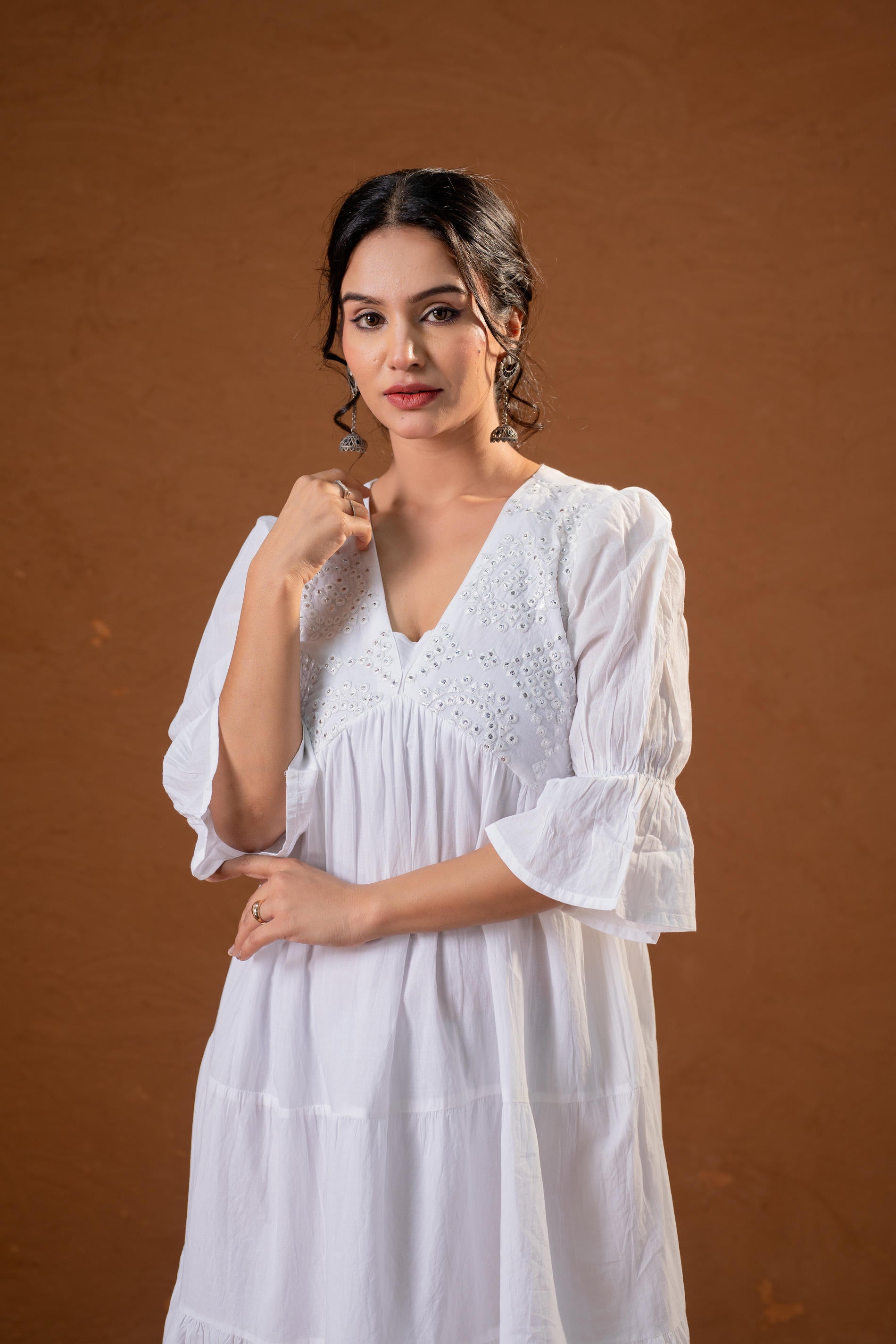 White Cotton Fit & Flare Midi Dress