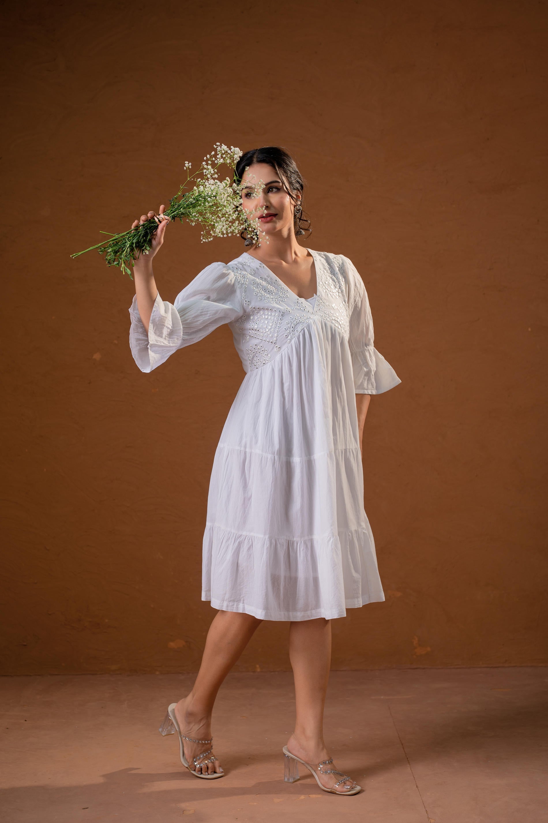 White Cotton Fit & Flare Midi Dress