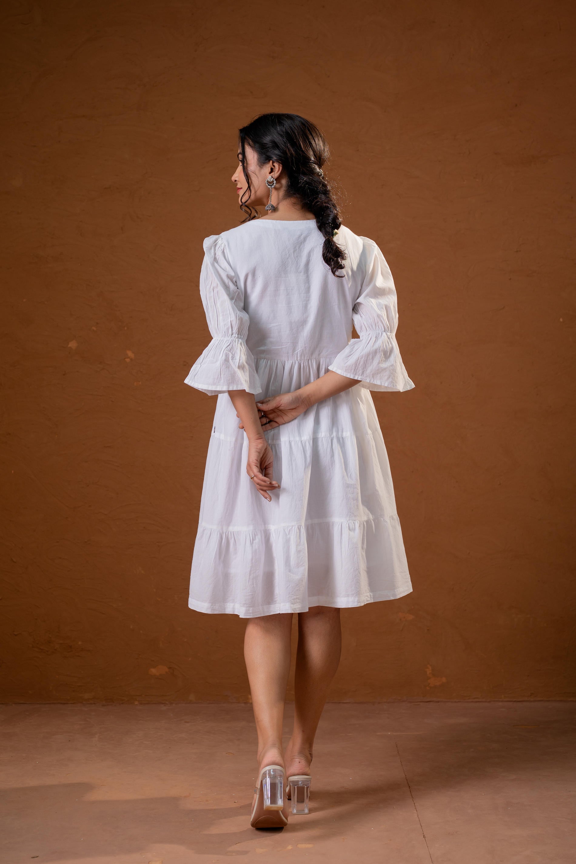 White Cotton Fit & Flare Midi Dress