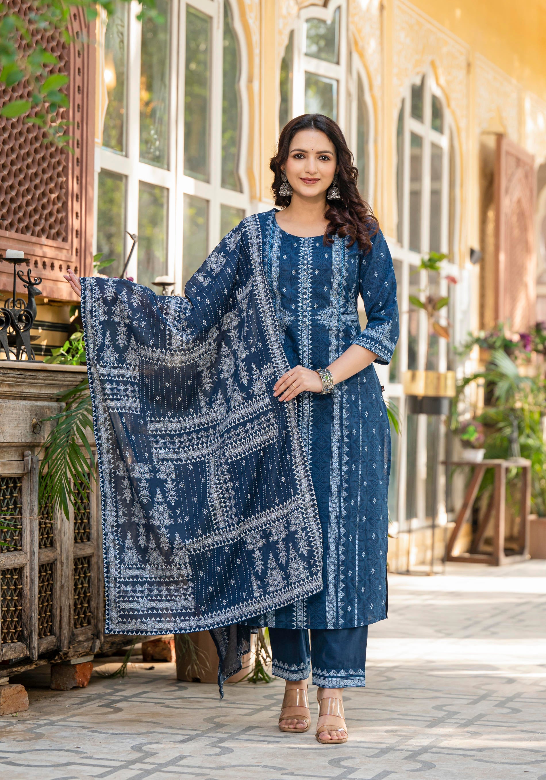 Indigo Blue Printed Kurta Set with Dupatta
