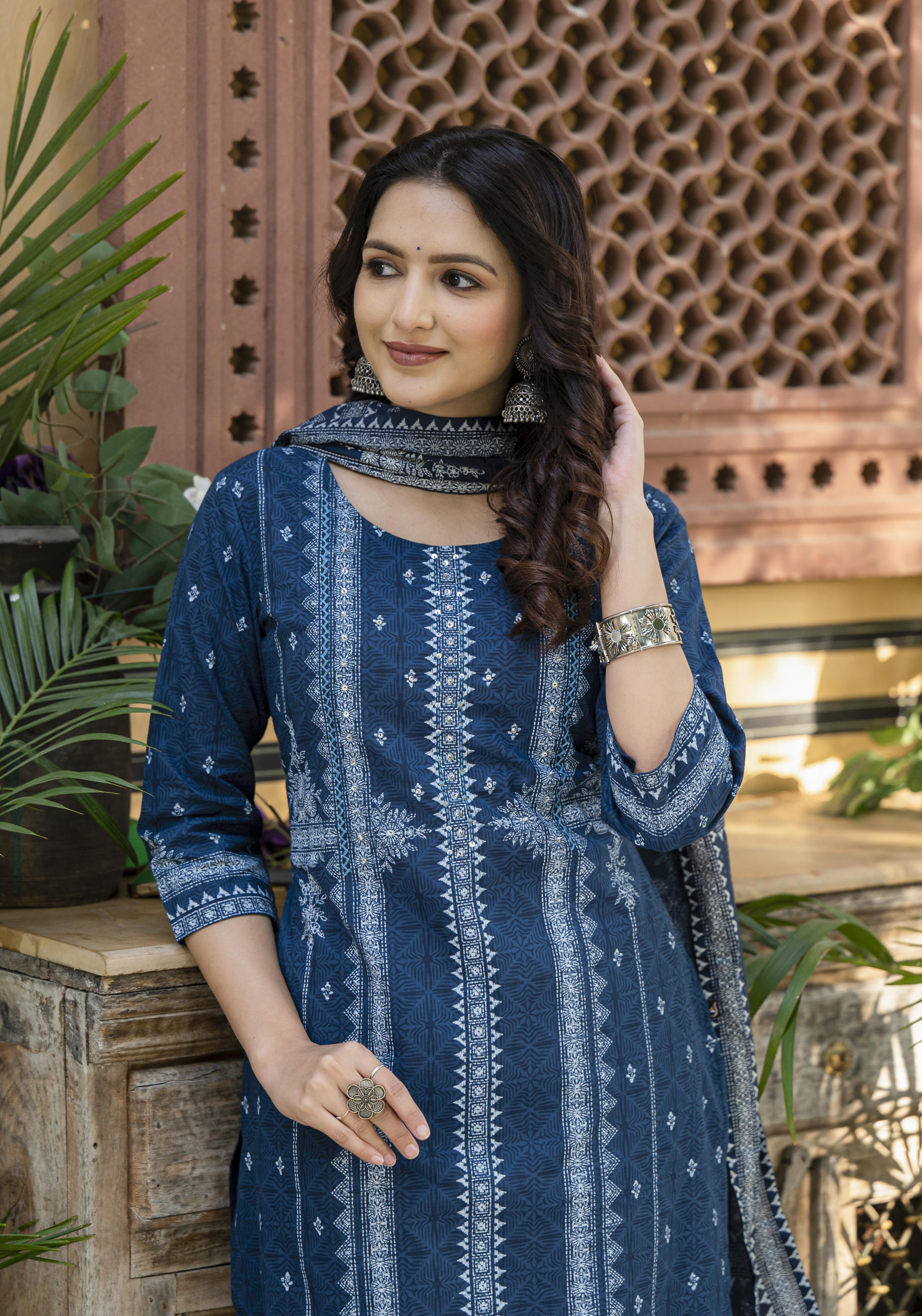 Indigo Blue Printed Kurta Set with Dupatta