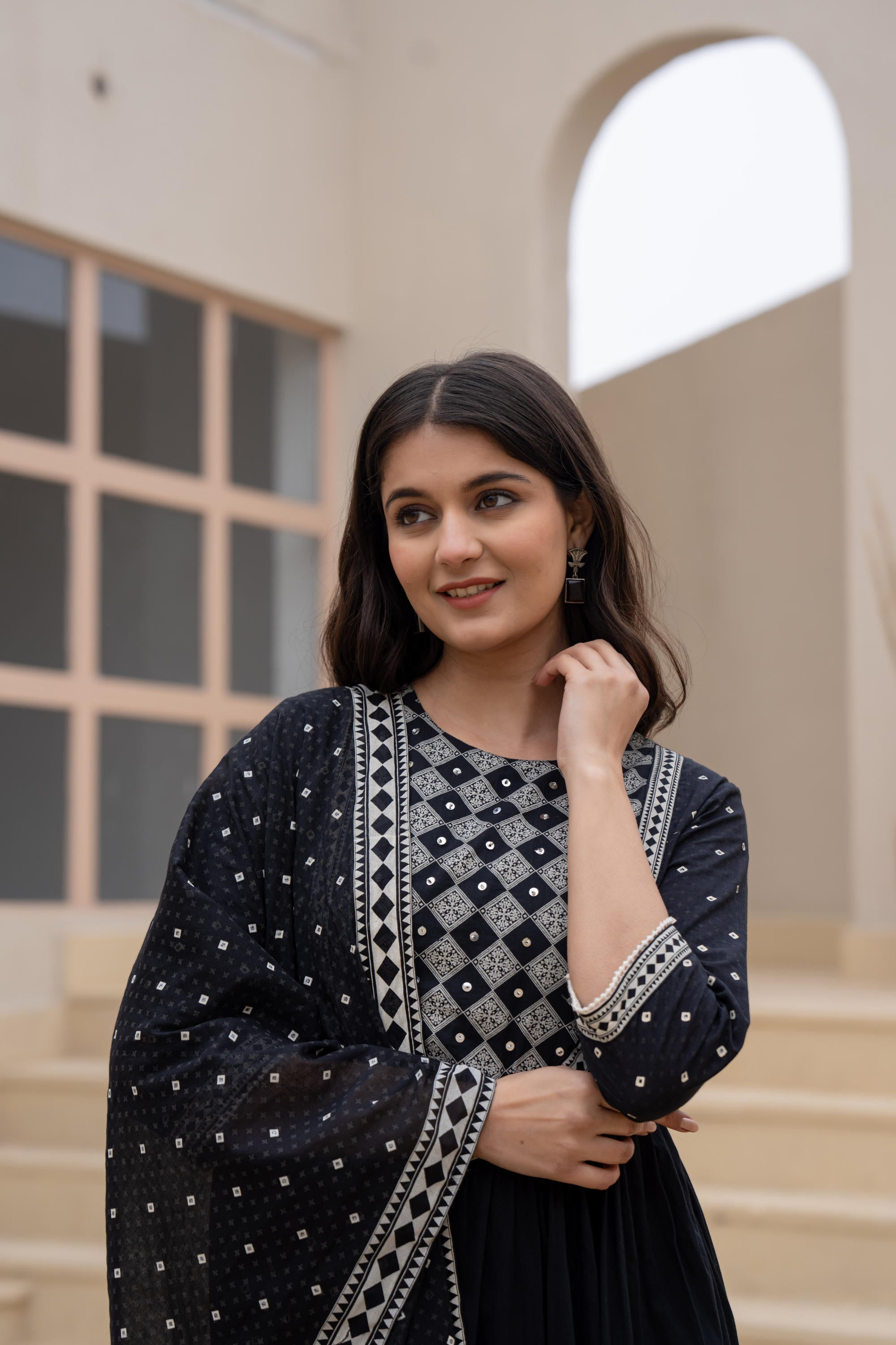 Black Anarkali Dress with Embroidered Dupatta