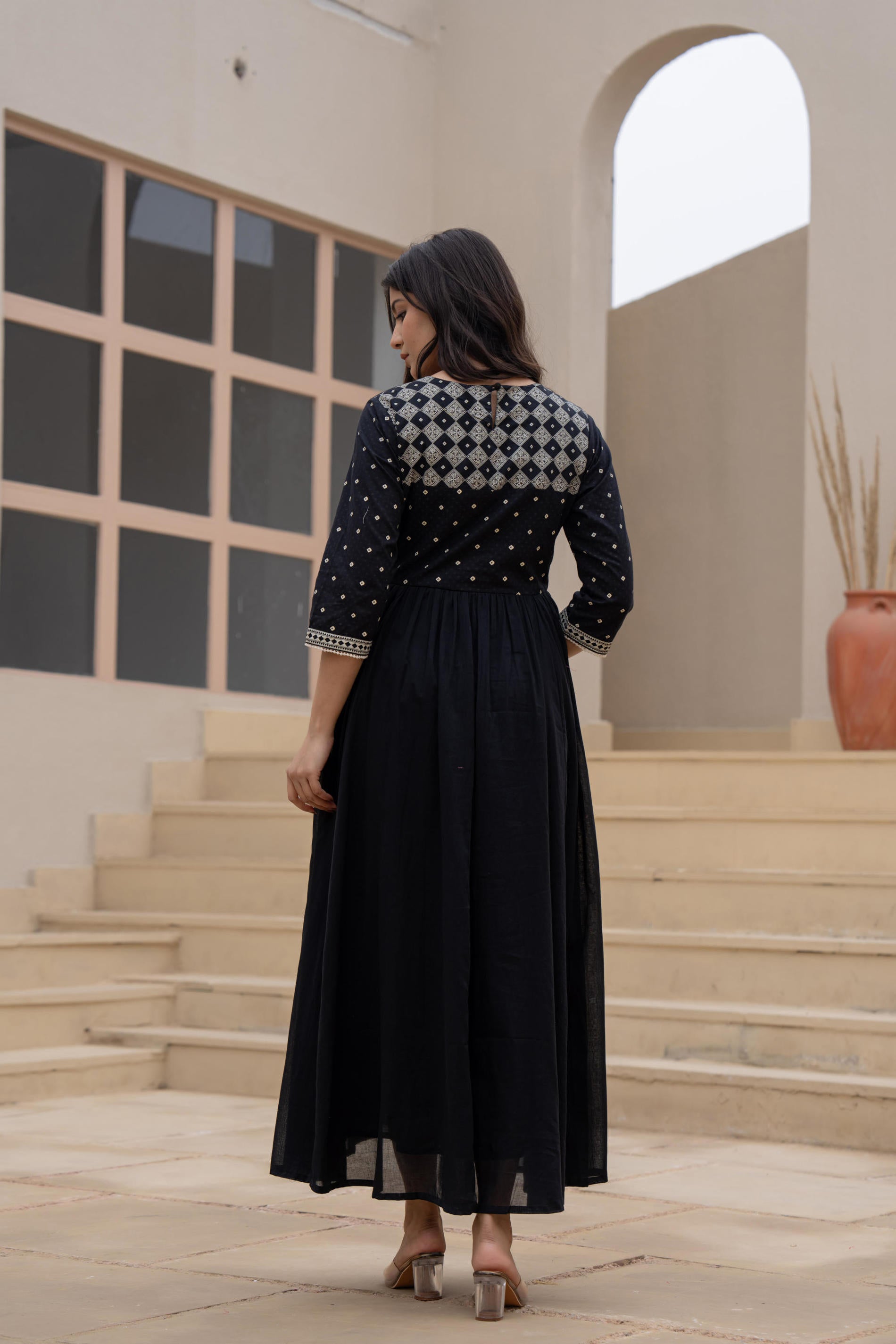 Black Anarkali Dress with Embroidered Dupatta