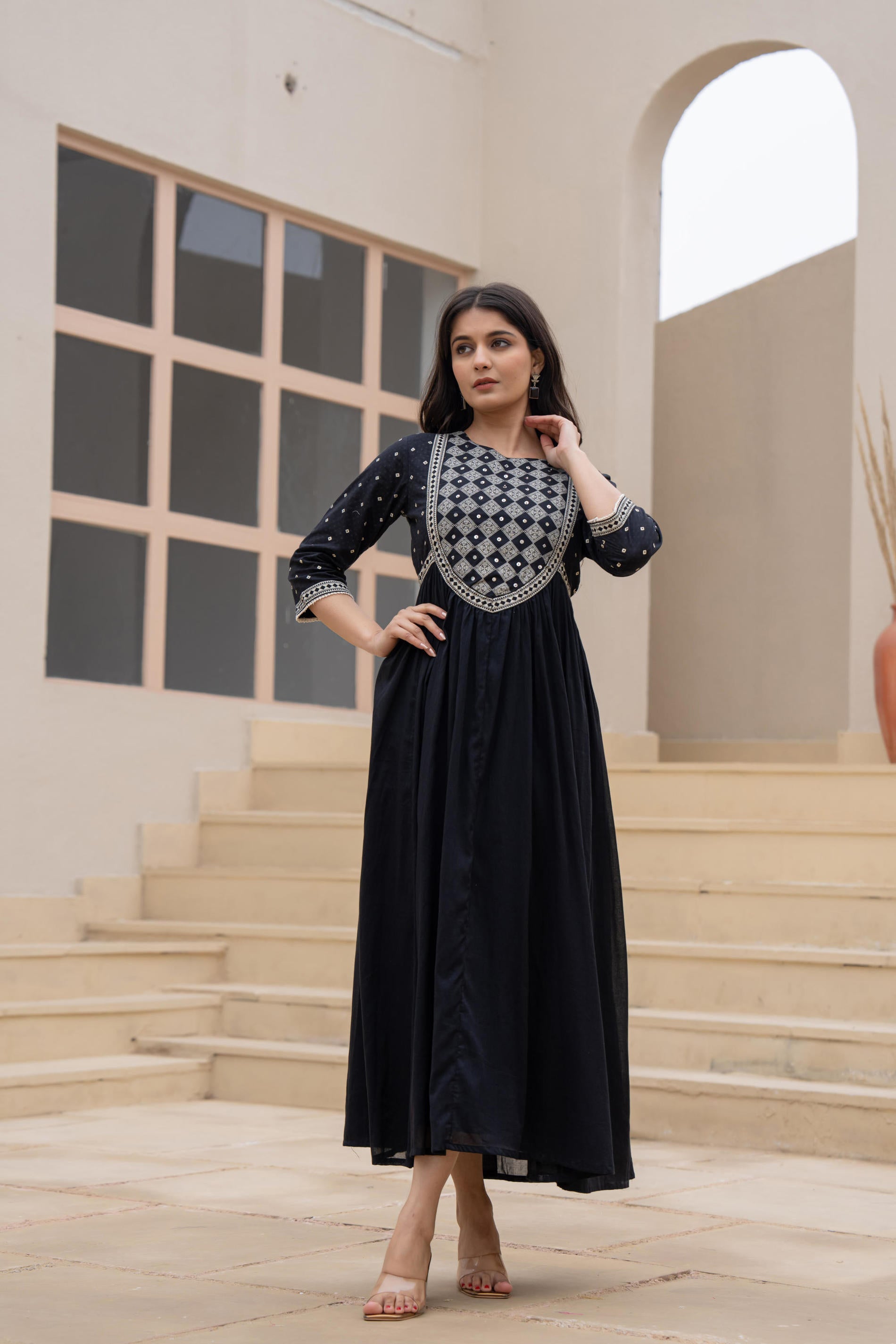 Black Anarkali Dress with Embroidered Dupatta