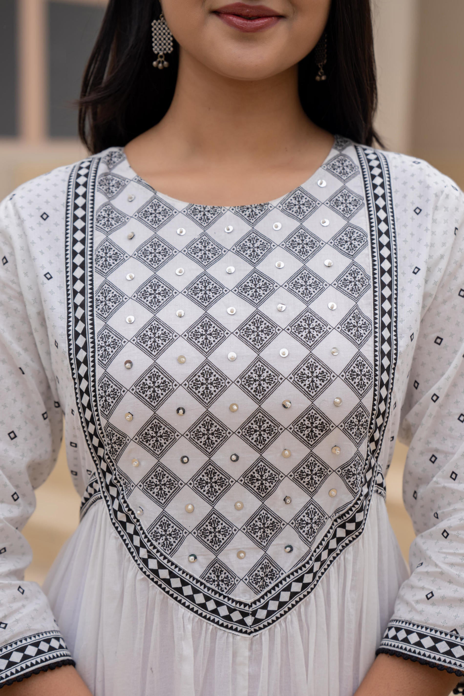 White Anarkali Dress with Embroidered Dupatta