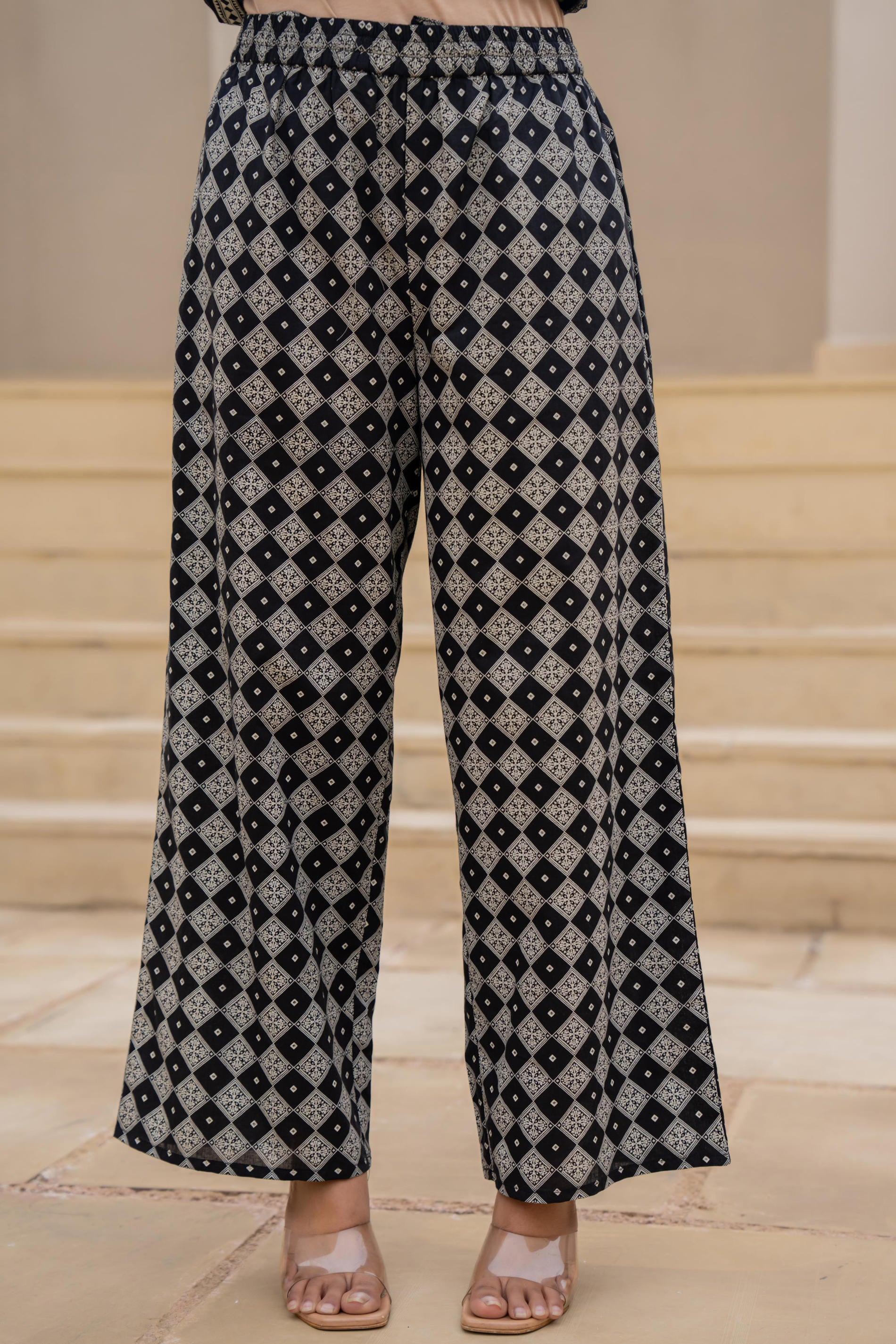 Black Printed Cotton Kurta Set with Embroidered Neckline & Dupatta