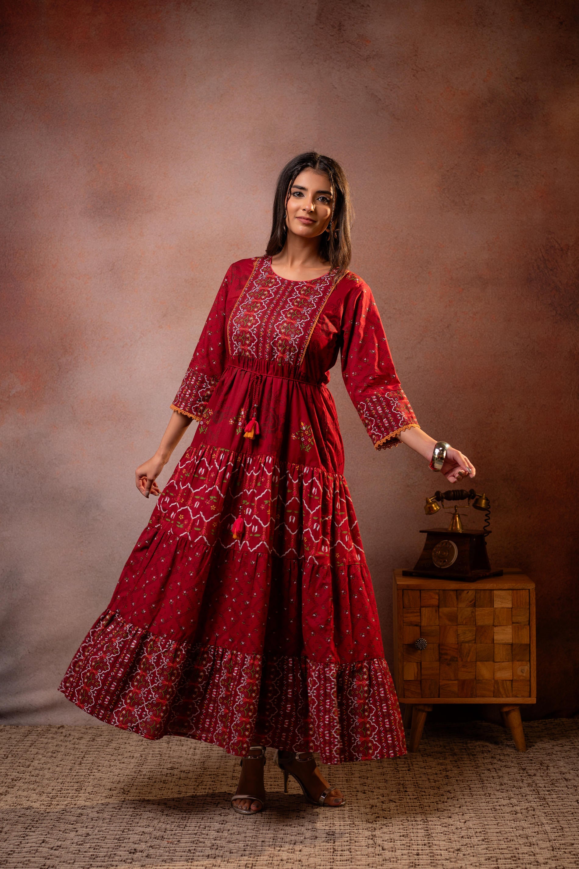 Rangriti Noor Maroon Handcrafted Boho Dress