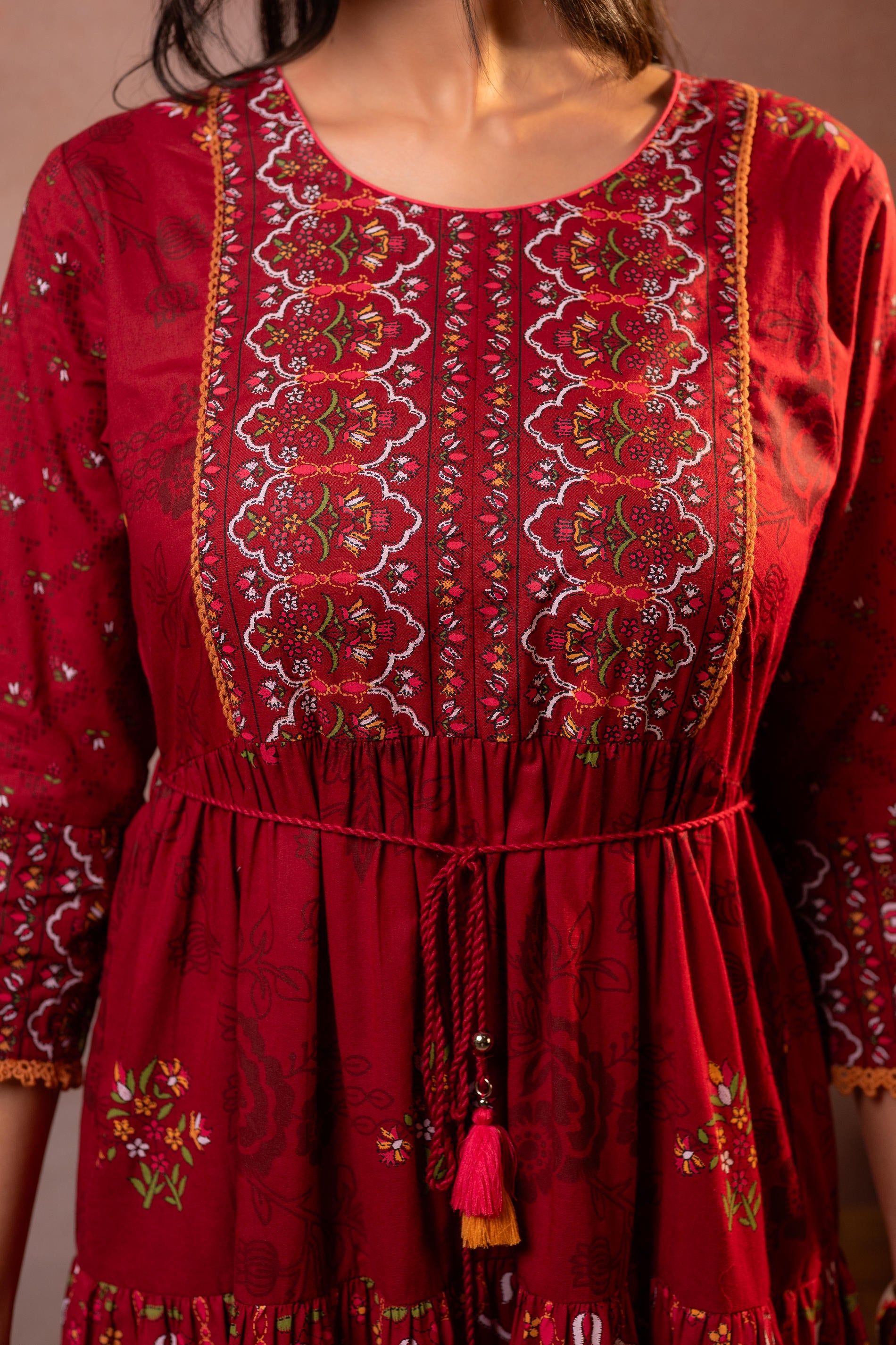 Rangriti Noor Maroon Handcrafted Boho Dress