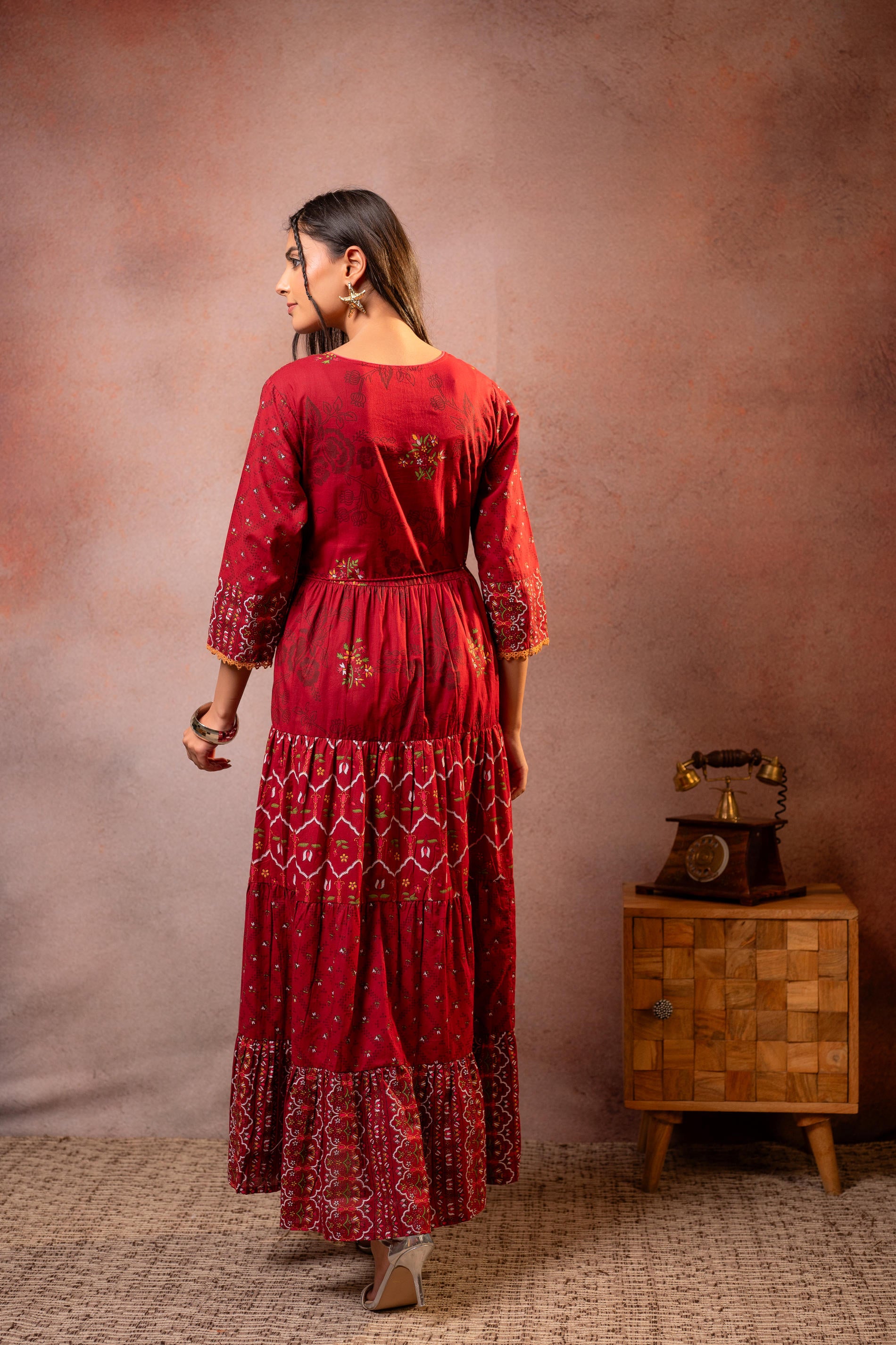 Rangriti Noor Maroon Handcrafted Boho Dress