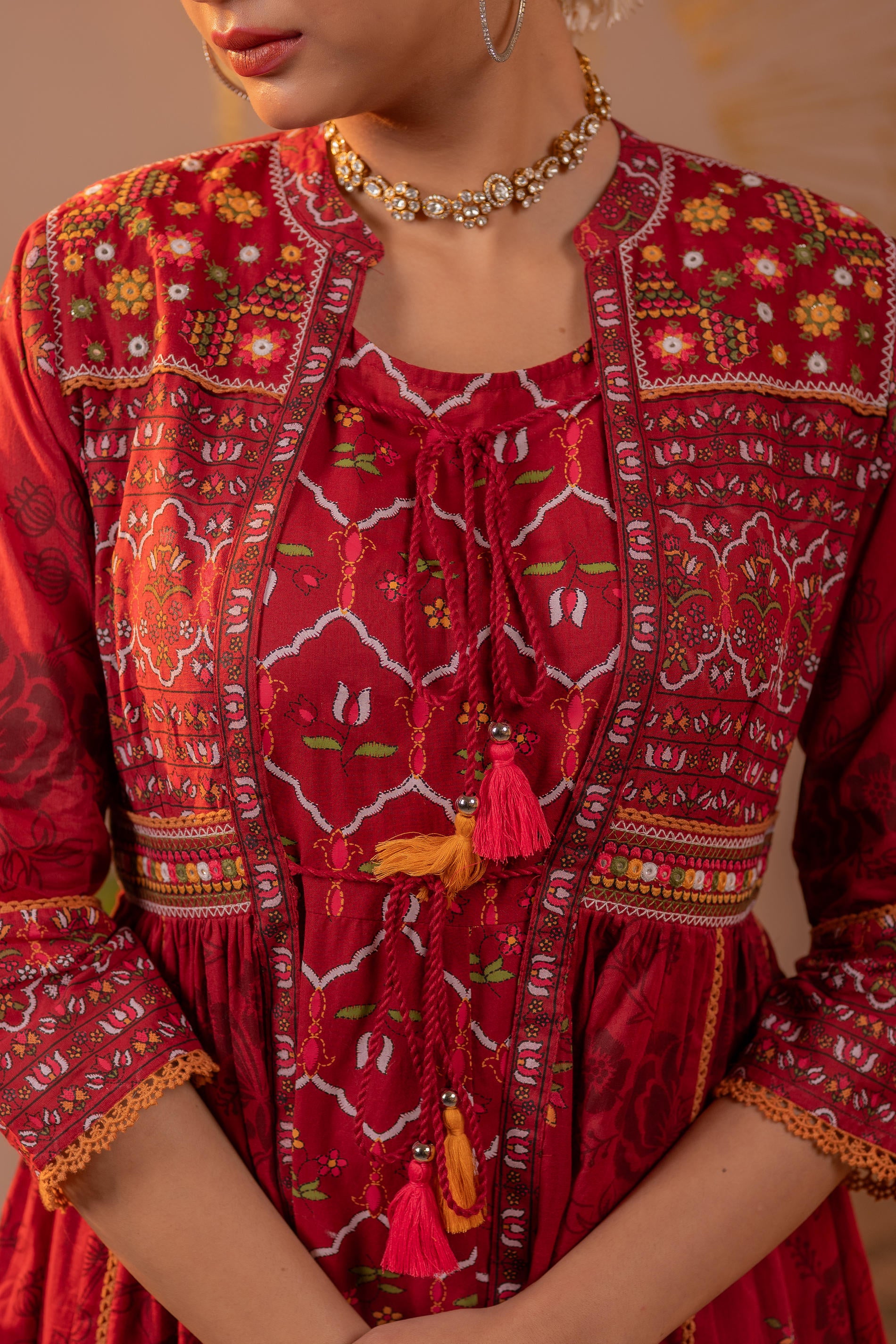 Royal Crimson Jacket Anarkali Dress