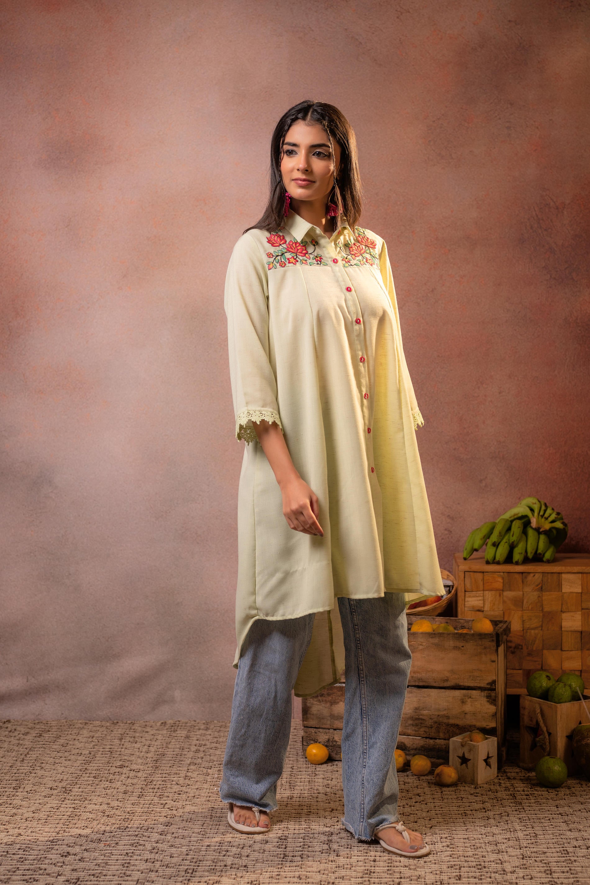 Meadow PistaGreen Bloom Embroidered Shirt Kurta