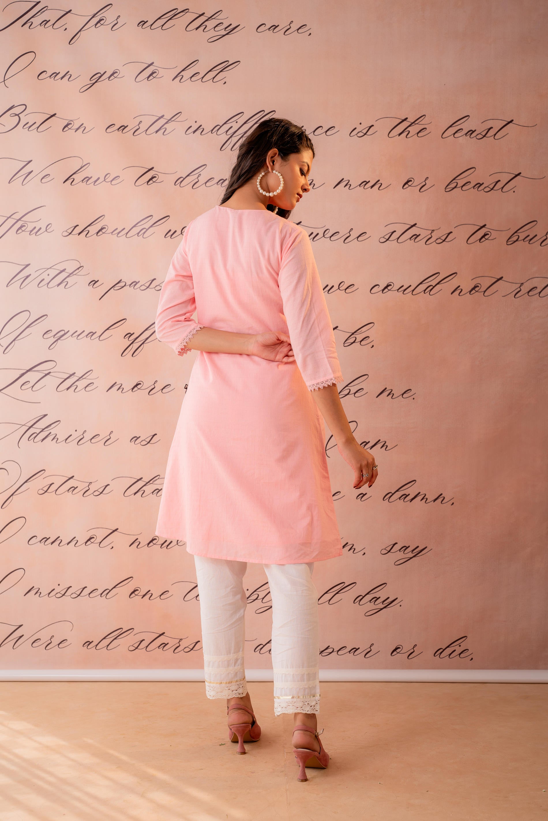 BabyPink Lace-Detailed Kurta