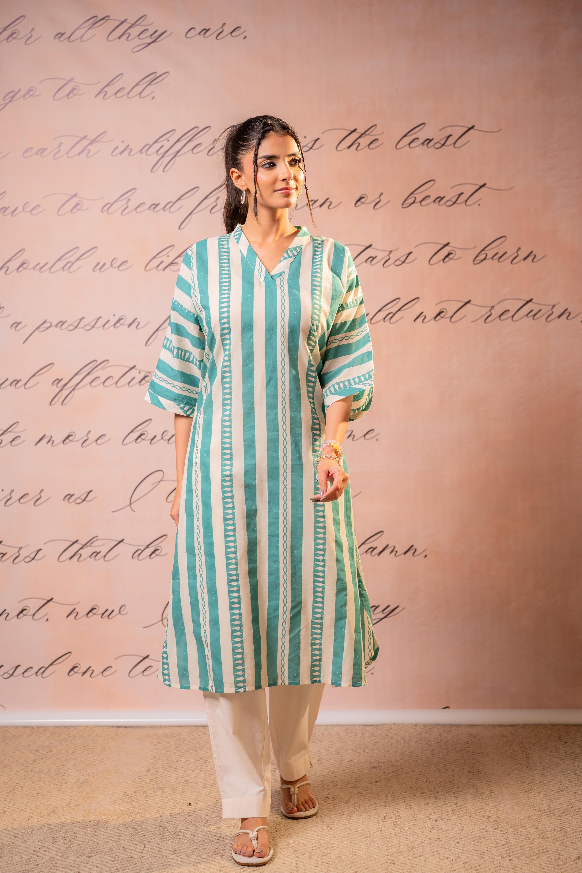 Teal Nomad Stripe Relaxed Kurta