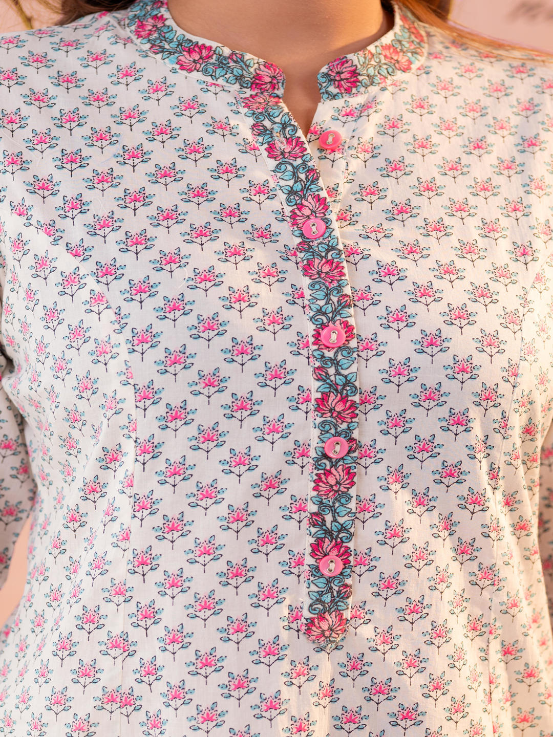 Off-White Blossom Kurta Set with Printed Palazzos