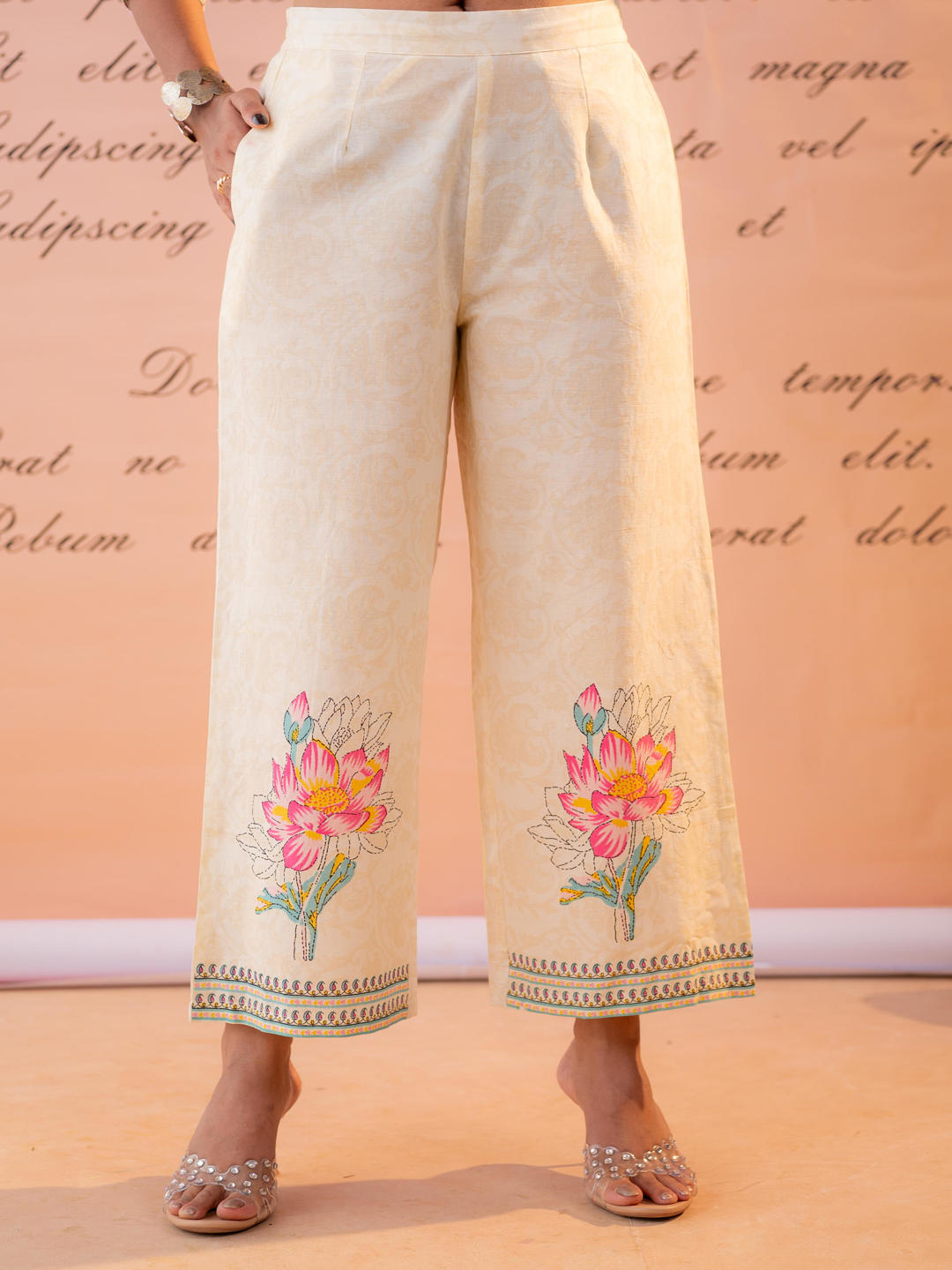 Off-White Blossom Kurta Set with Printed Palazzos