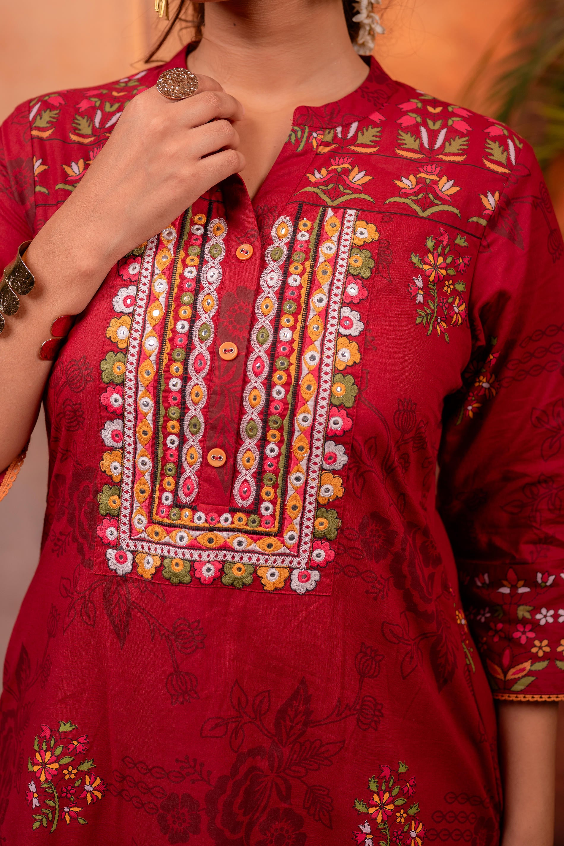 Maroon Embroidered Kurta Set with Dupatta