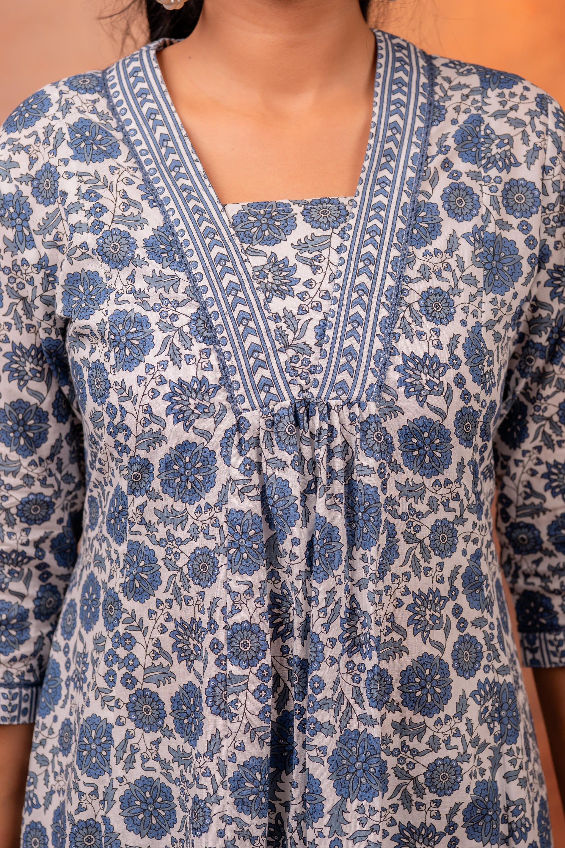 Indigo Floral Printed Cotton Kurta Pant Set