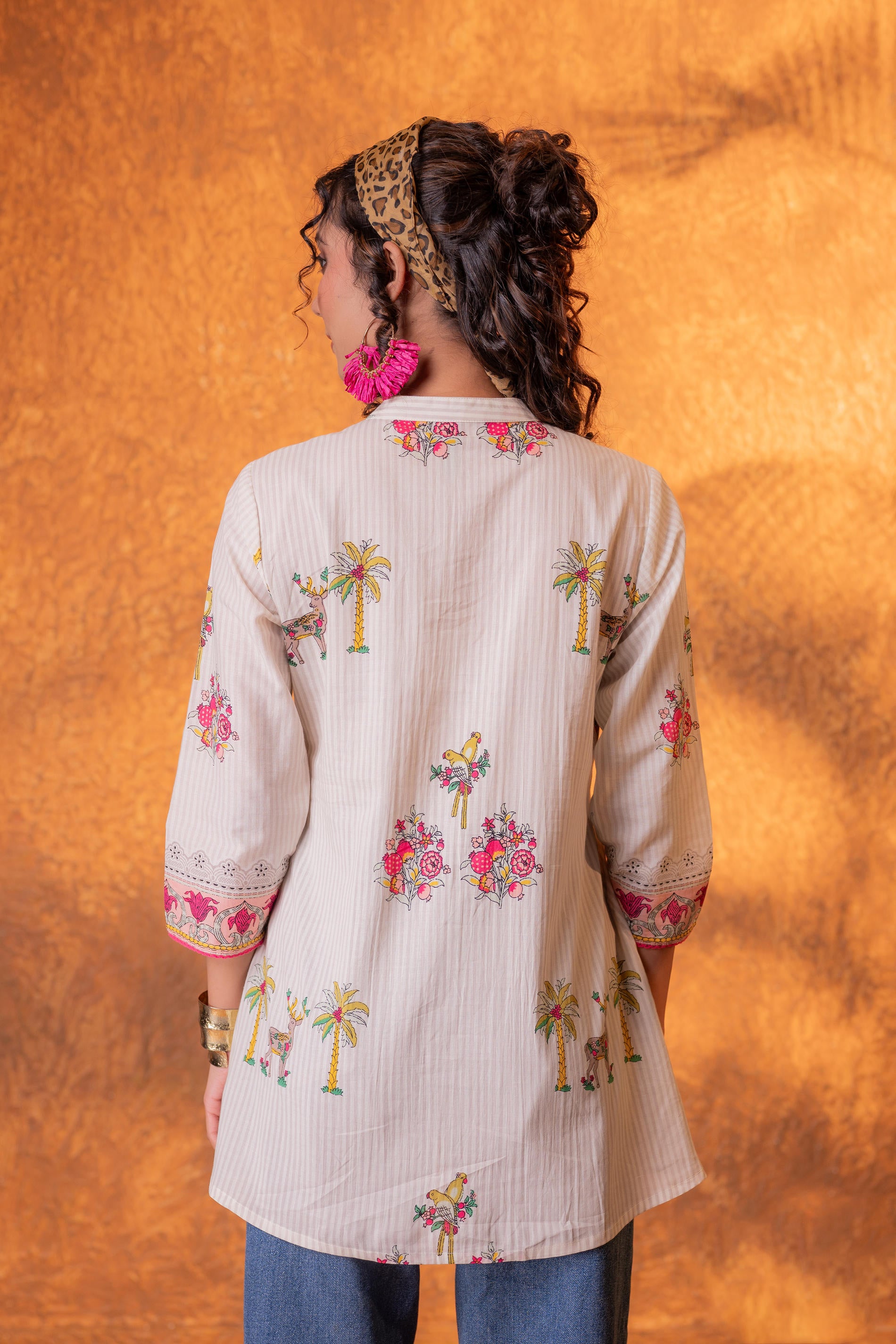 Beige Palm Pintuck Tunic