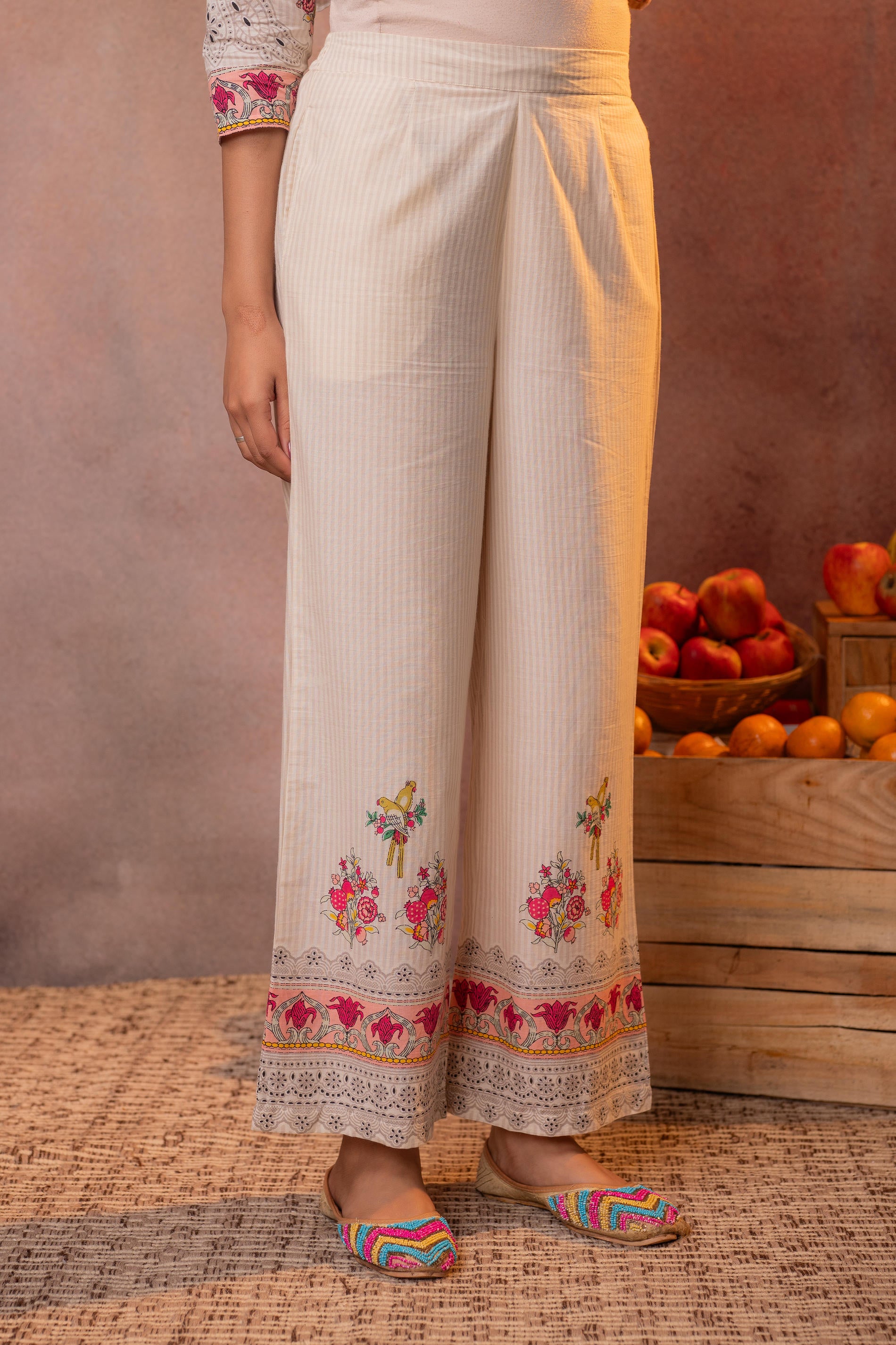 Elegant Beige Floral Straight Kurta Set with Dupatta