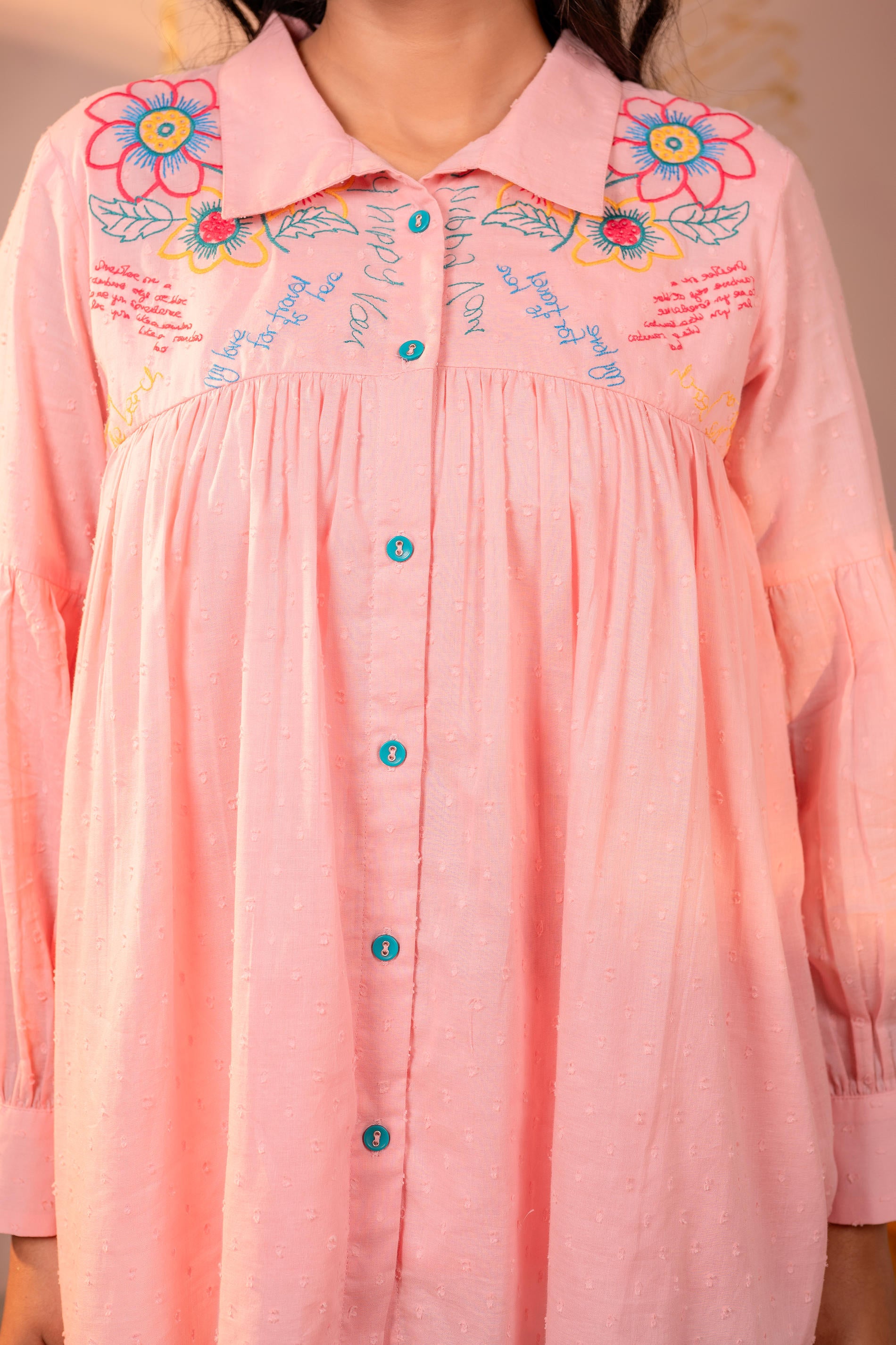 Onion Pink Printed Gathered Shirt