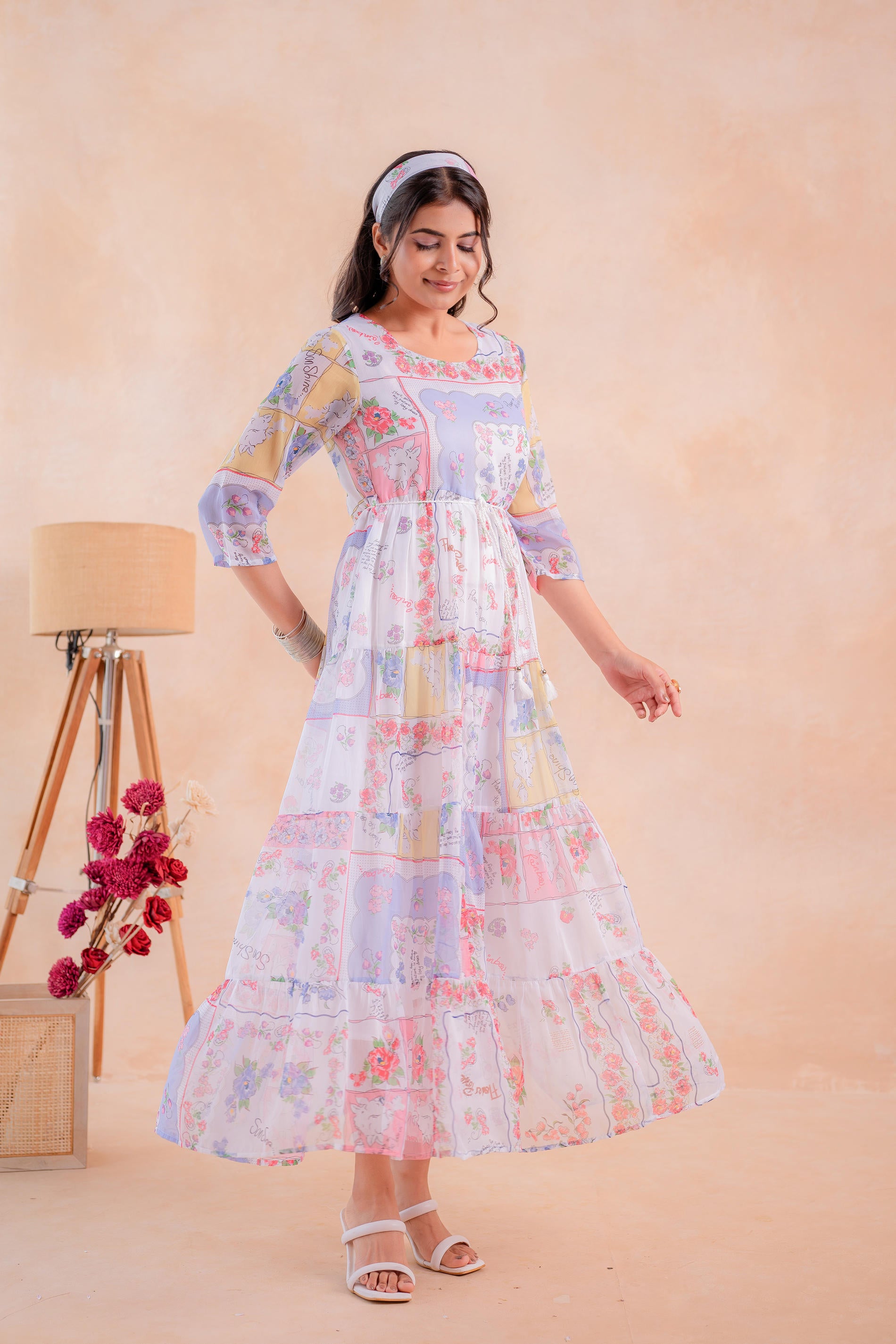 Pastel Patch Garden Tiered Maxi Dress