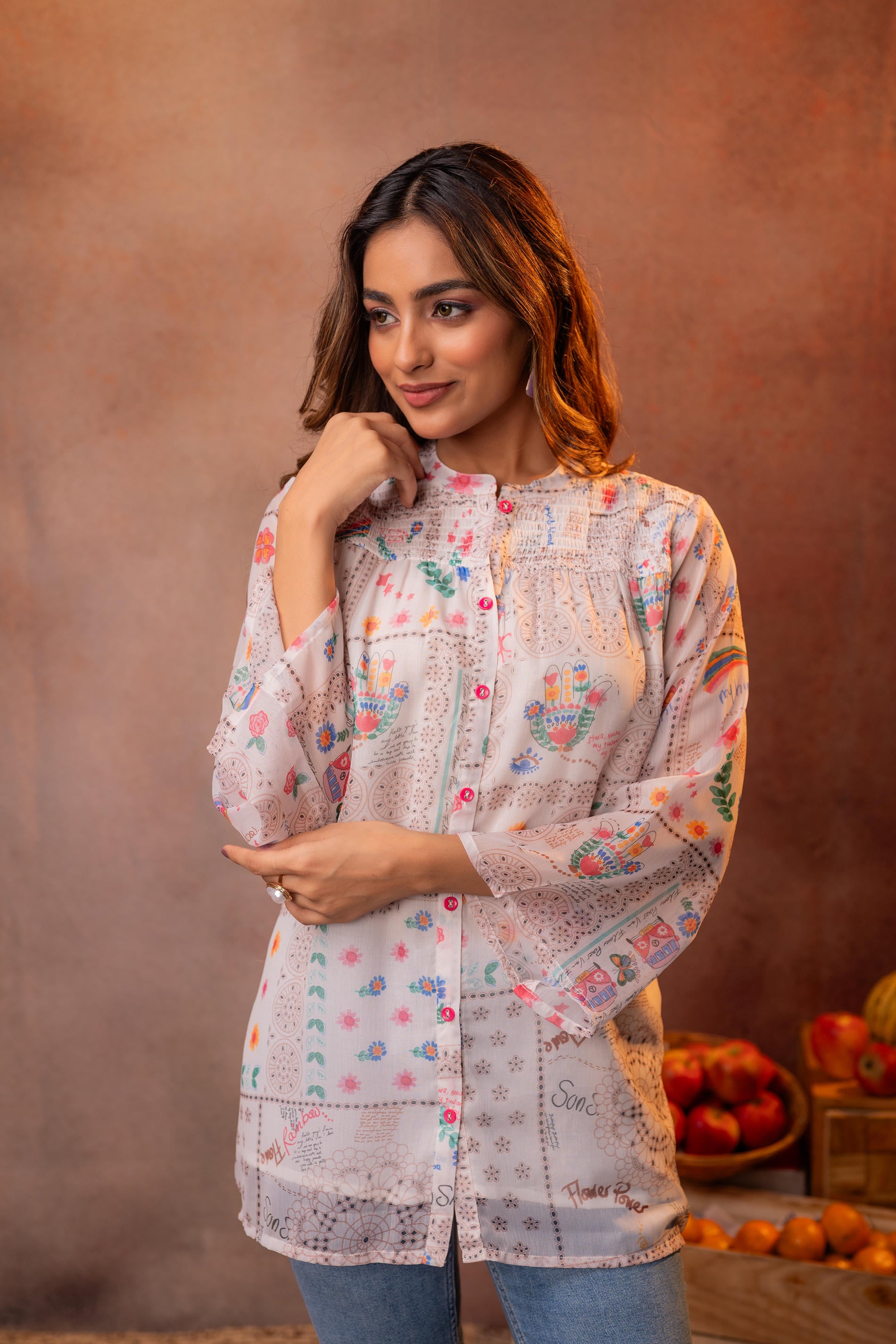 White Patchwork Printed Boho Shirt