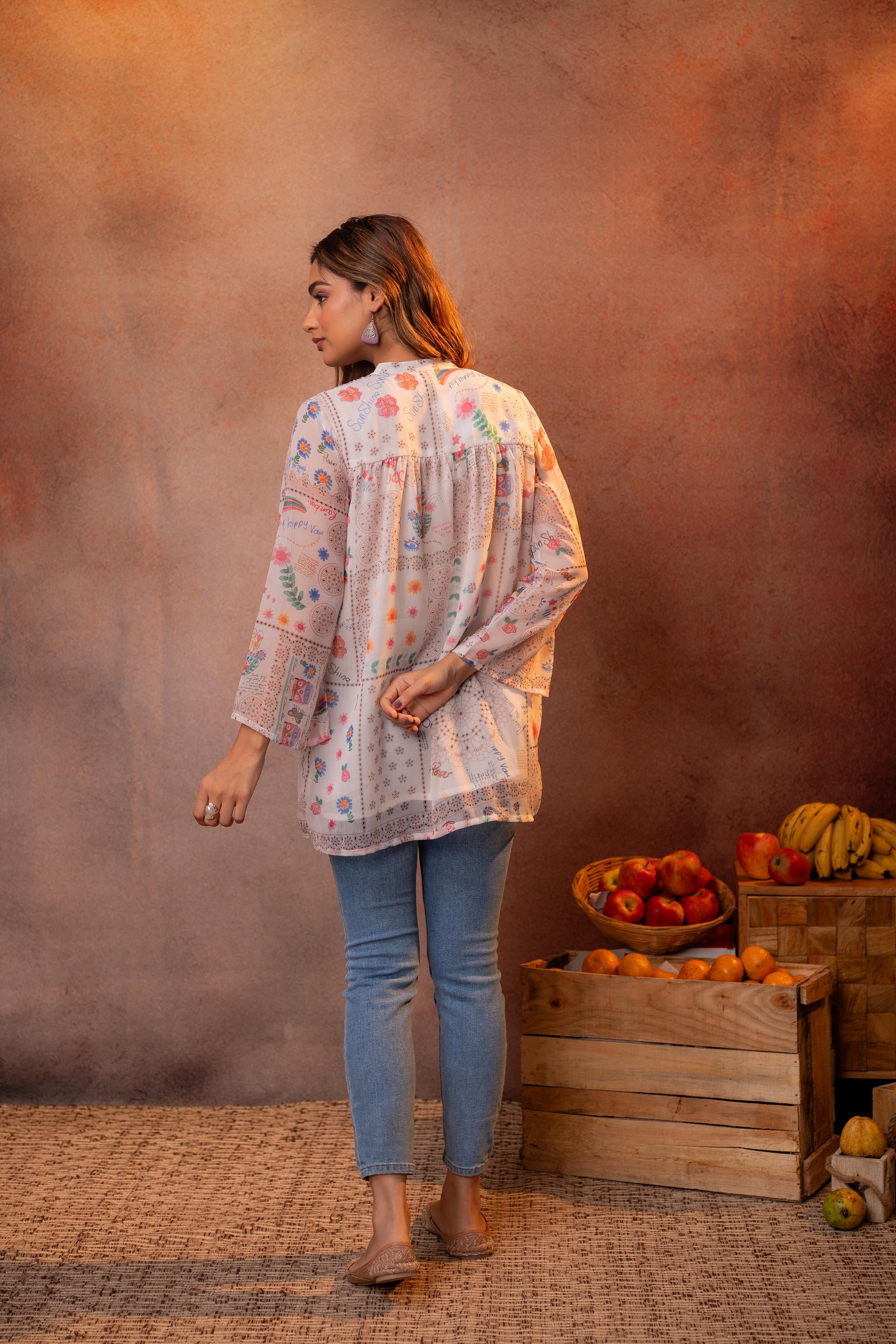 White Patchwork Printed Boho Shirt