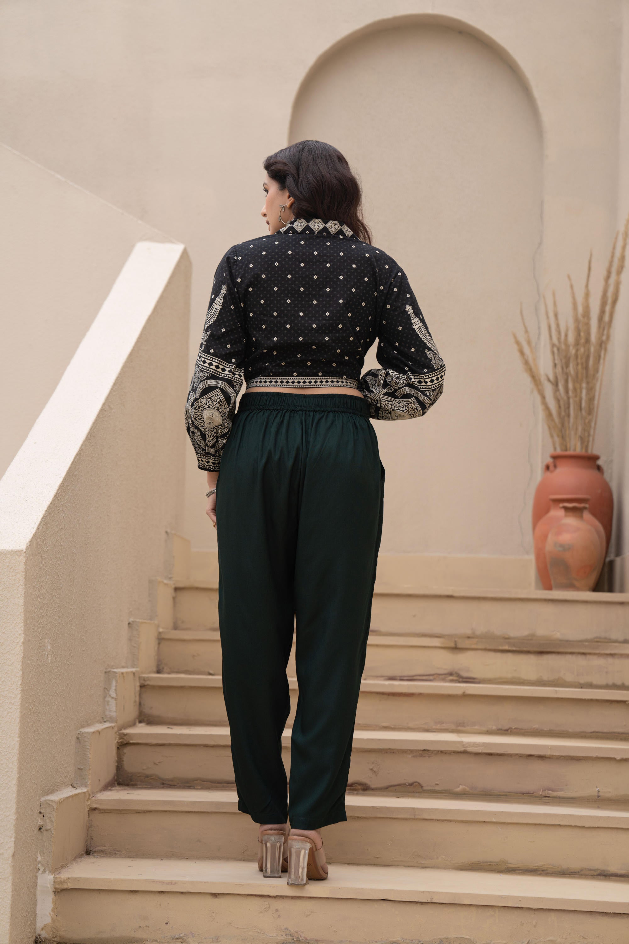 Bottle Green  Solid Viscose Pants