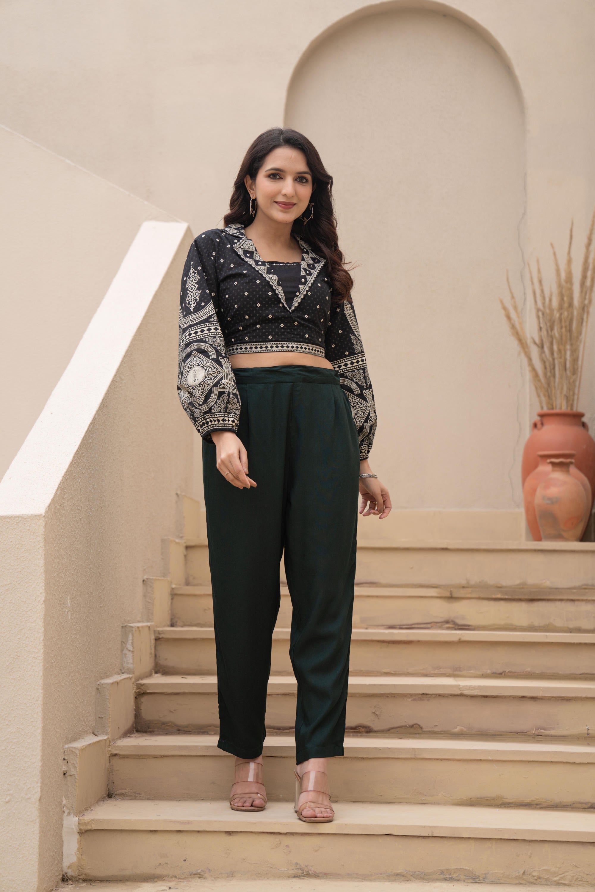 Bottle Green Solid Viscose Pants