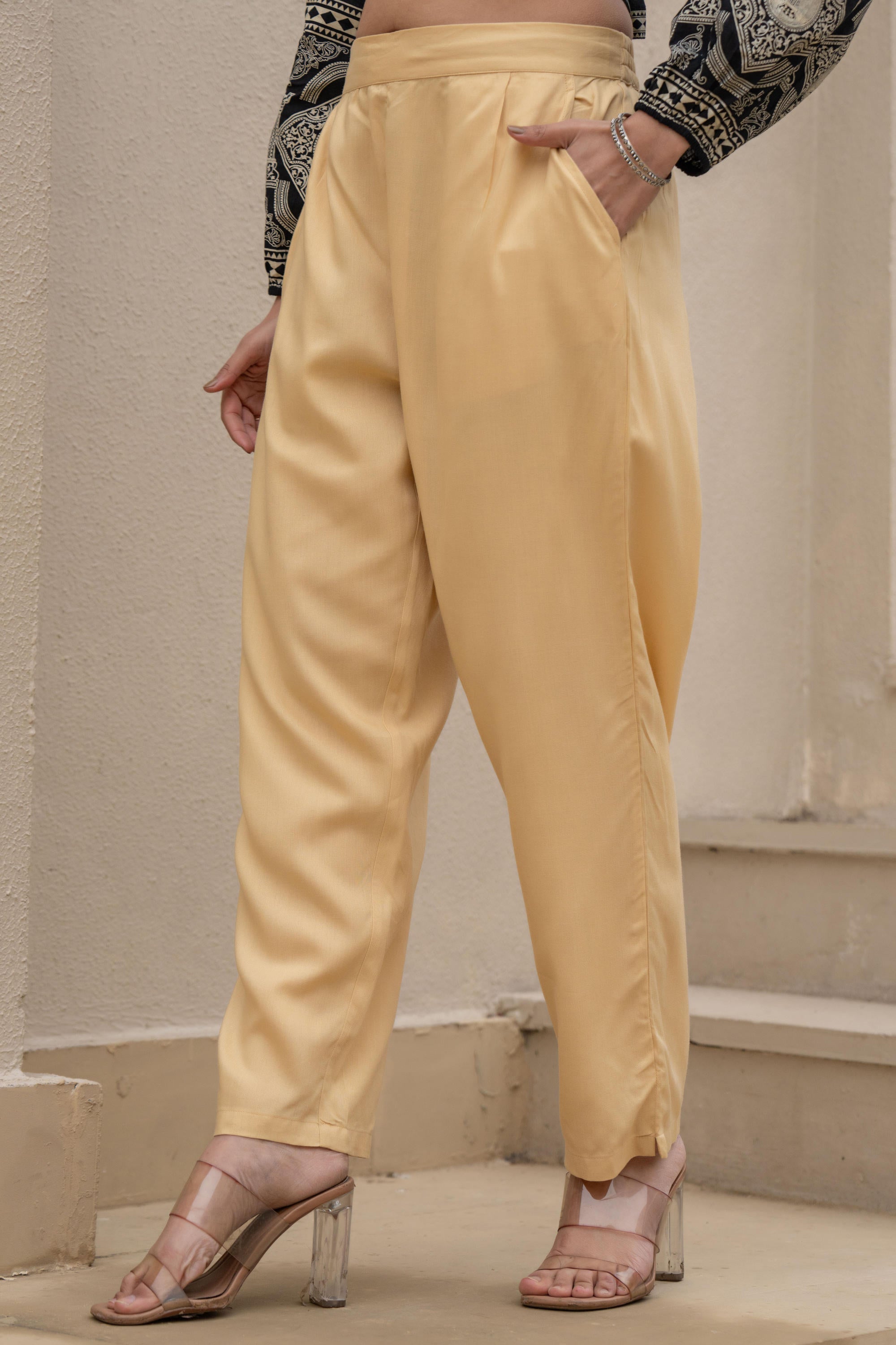 Gold Solid Viscose Pants