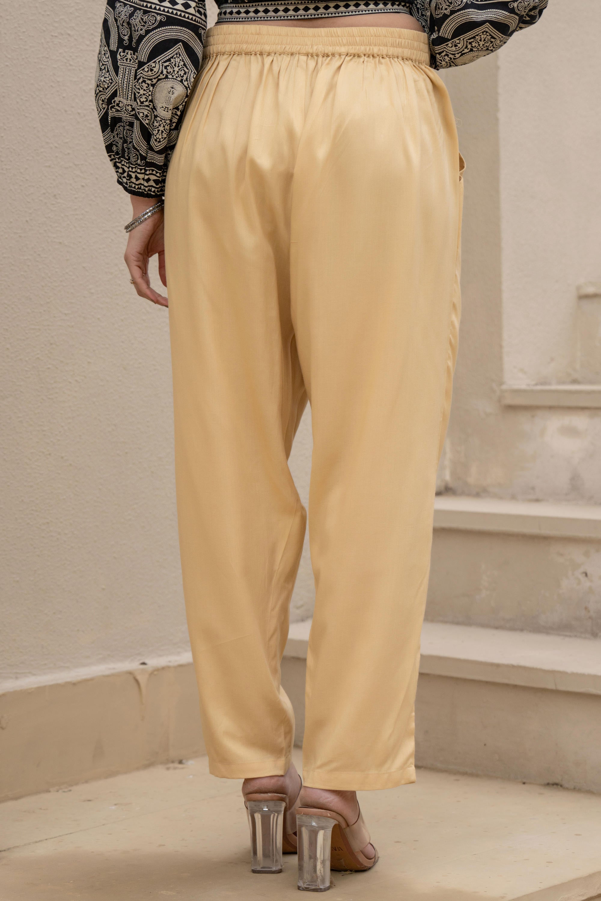 Gold Solid Viscose Pants