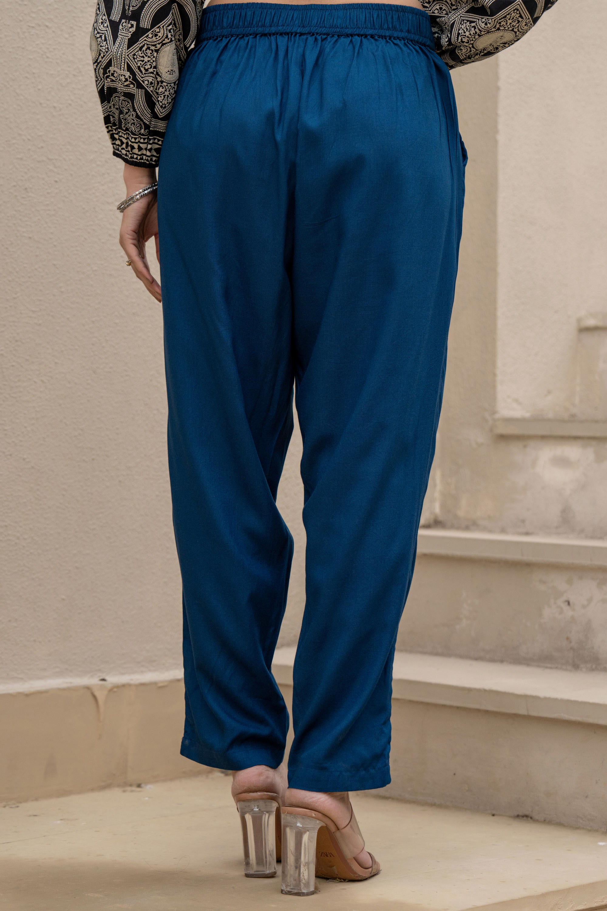 Navy Solid Viscose Pants