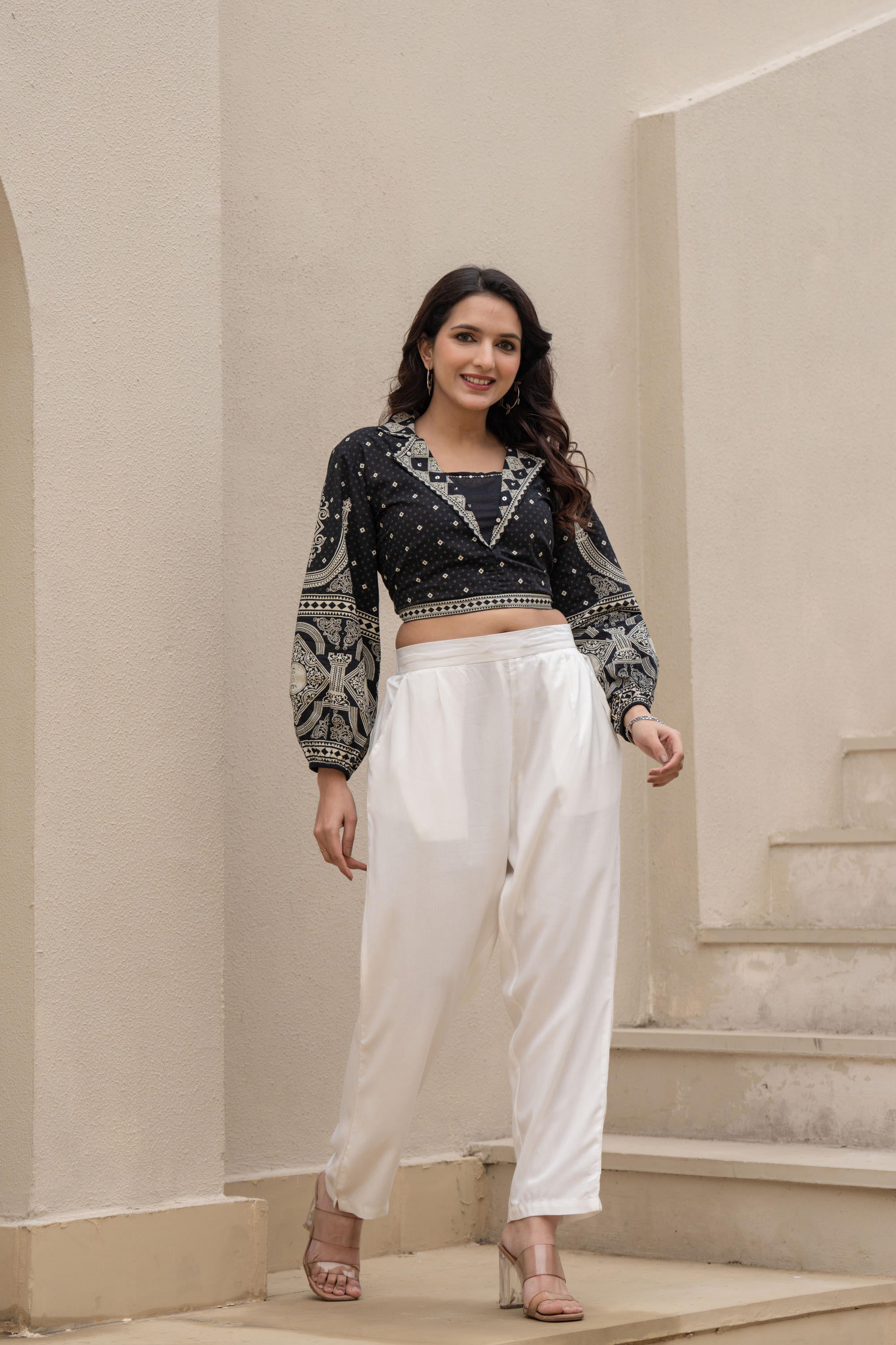 White Solid Viscose Pants